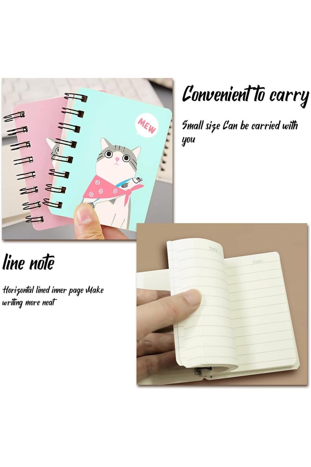 fulina-4pcs Spiral Notebook,A7,Cartoon CatPattern,With Thickened Horizontal,10.5X8cm,for Diary Drawing 4