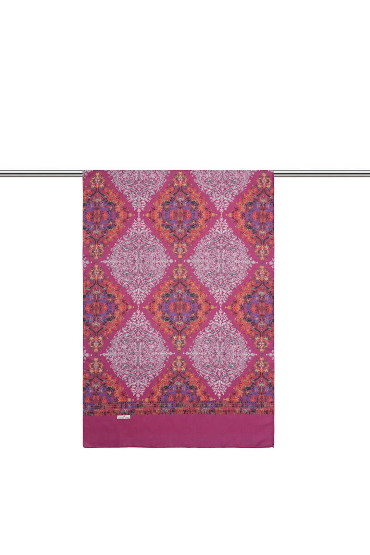 Bursa İpek-Fuchsia Ethnic Pattern Soft Shawl 2