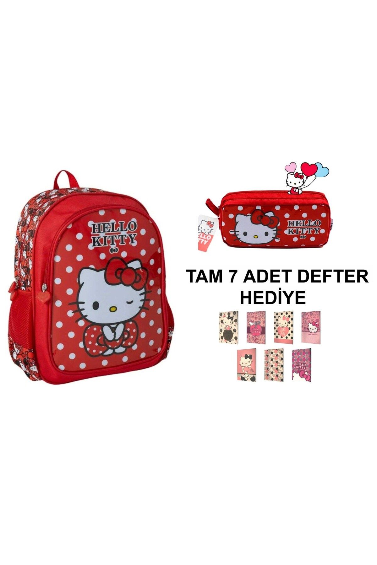 Hello Kitty Hello Kıtty Okul Çantası ve Kalem Çantası ( 7 adet defter hediye)