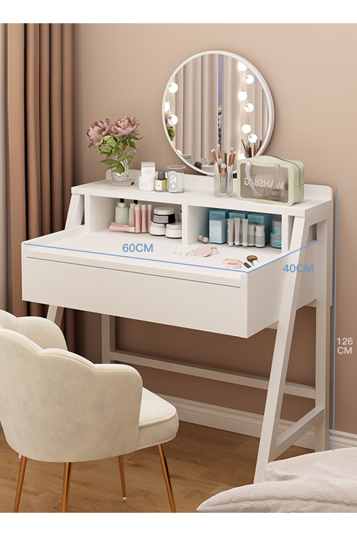 sharpdo-Modern Minimalist Bedroom Dressing Table With LED Mirror 6