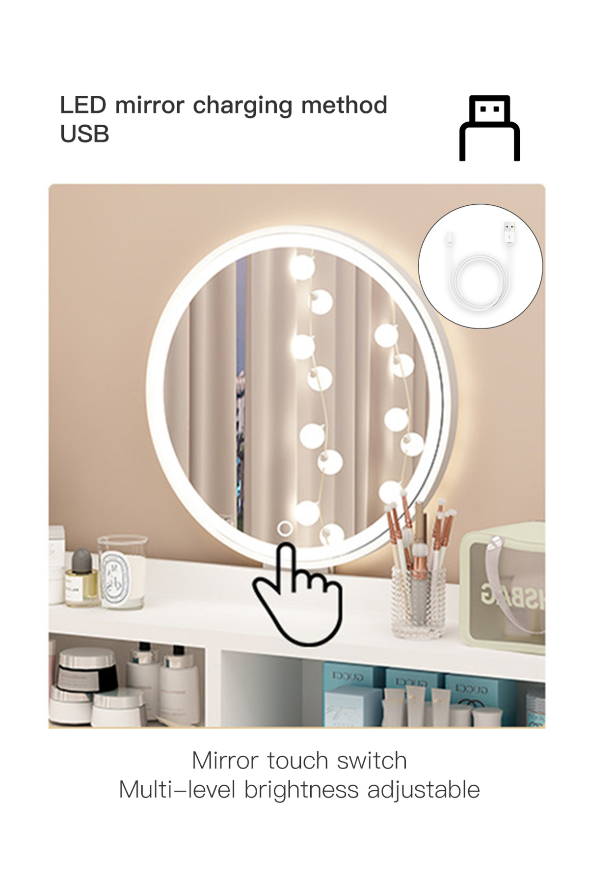 sharpdo-Modern Minimalist Bedroom Dressing Table With LED Mirror 5