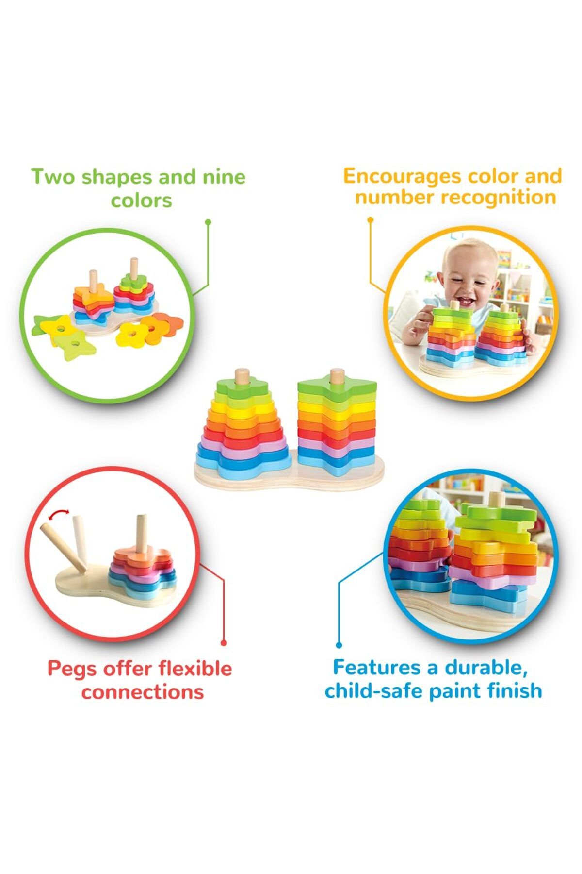 Hape-Double Rainbow Stacker Playset Wooden Stacking 19 Pcs Stacker Playset Ages 1 Year+ 5