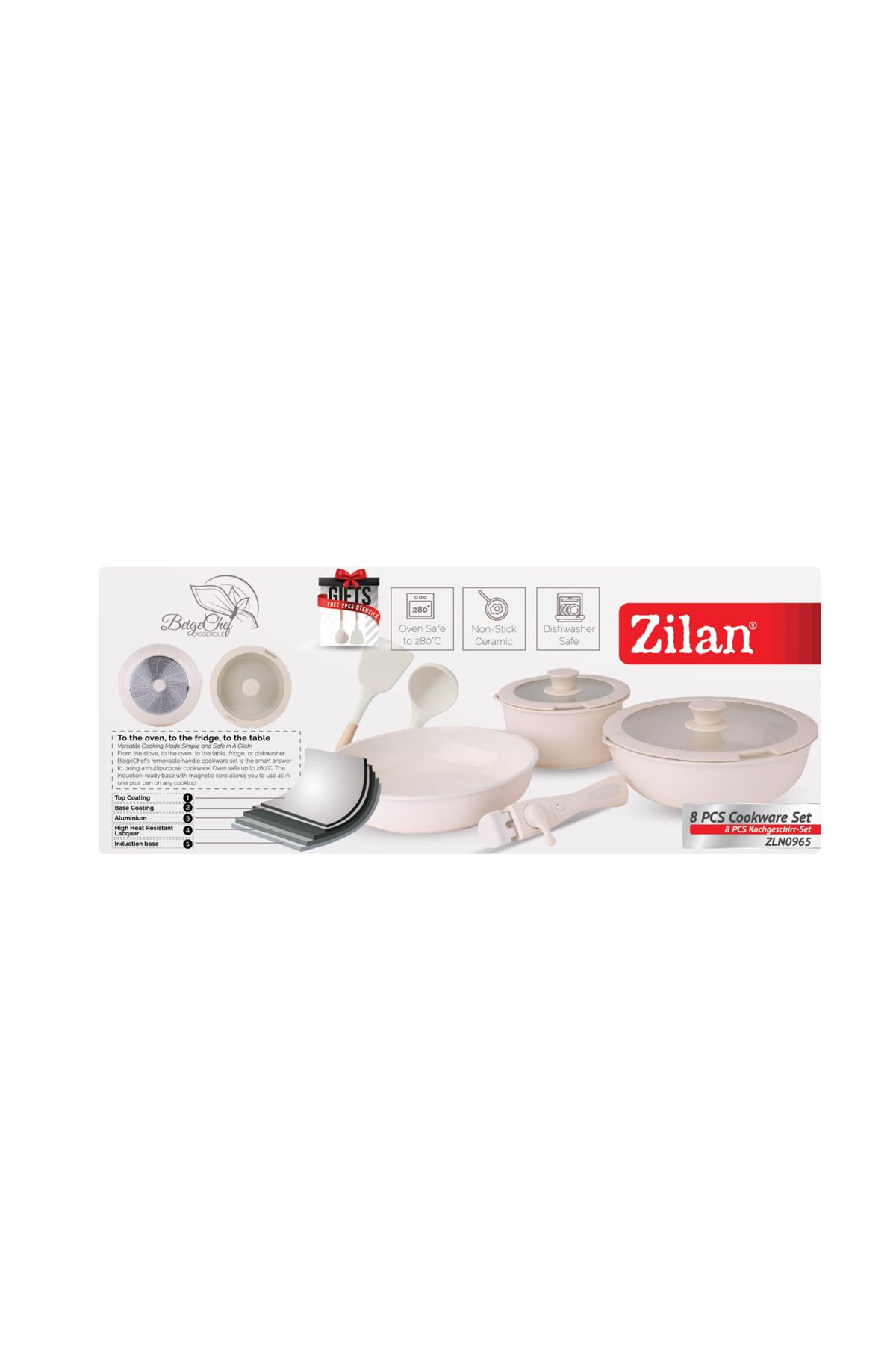 Zilan-Zilan ZLN0965 8-piece cookware set, 5 layers of material, oven-safe 9