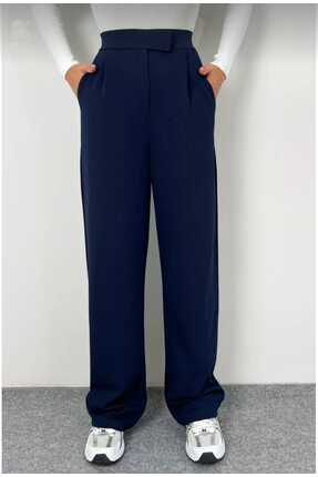 trikomode Lacivert Likralı Cırt Kapama Kadın Palazzo Pantolon