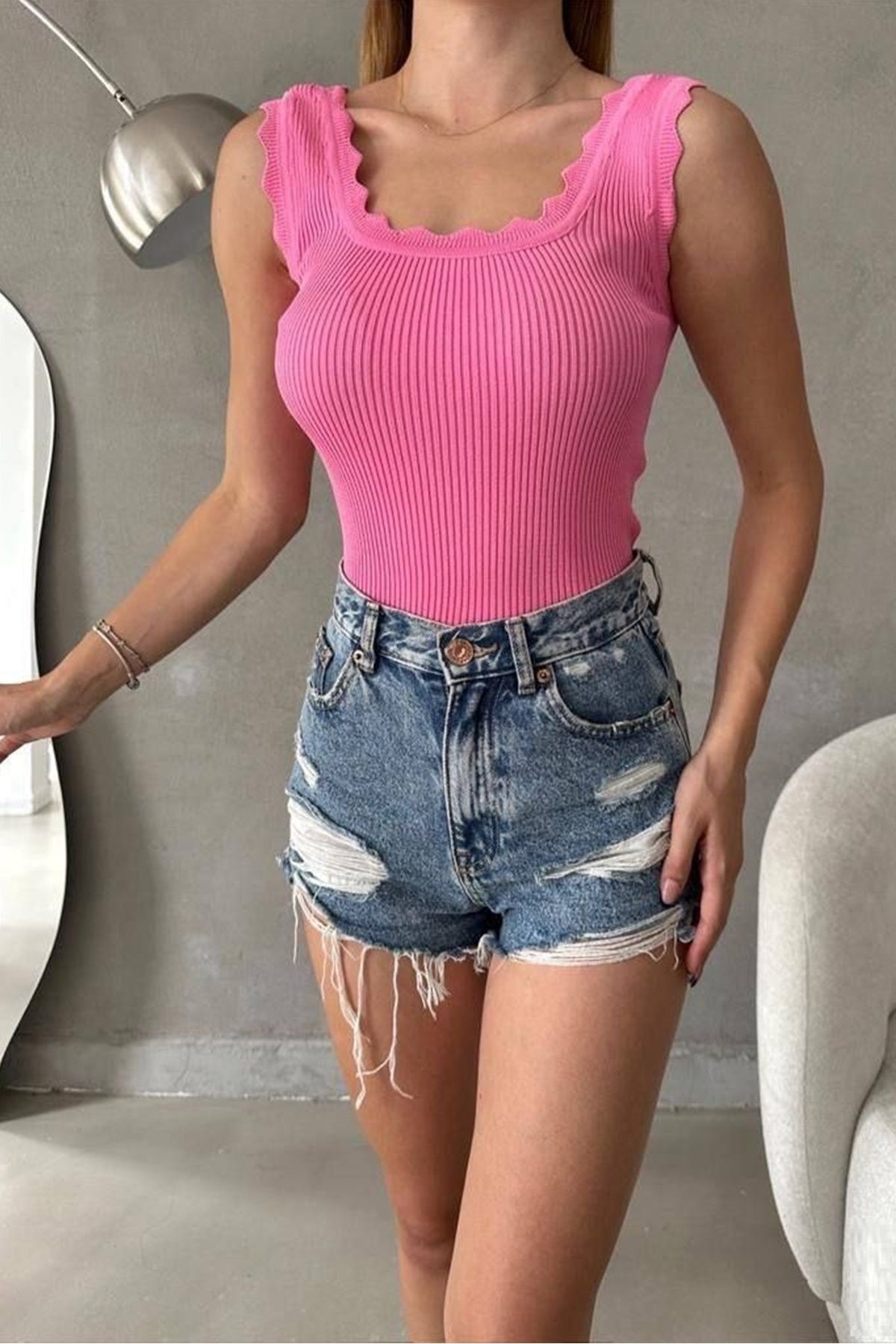 bayansepeti-Women's Soft Textured Summer Pink Knitwear Blouse 0304 5