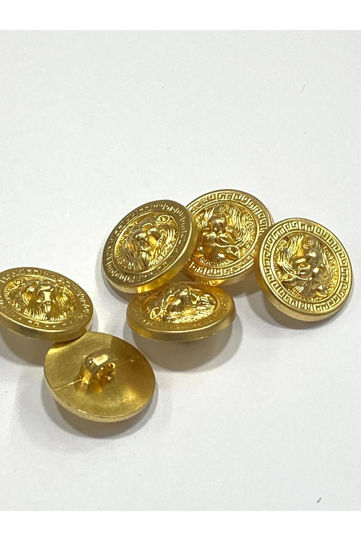 karantuhafiye-Lion Model Metallized (Plastic) Button Set / Set of 6 / 1.8 cm / Gold 2