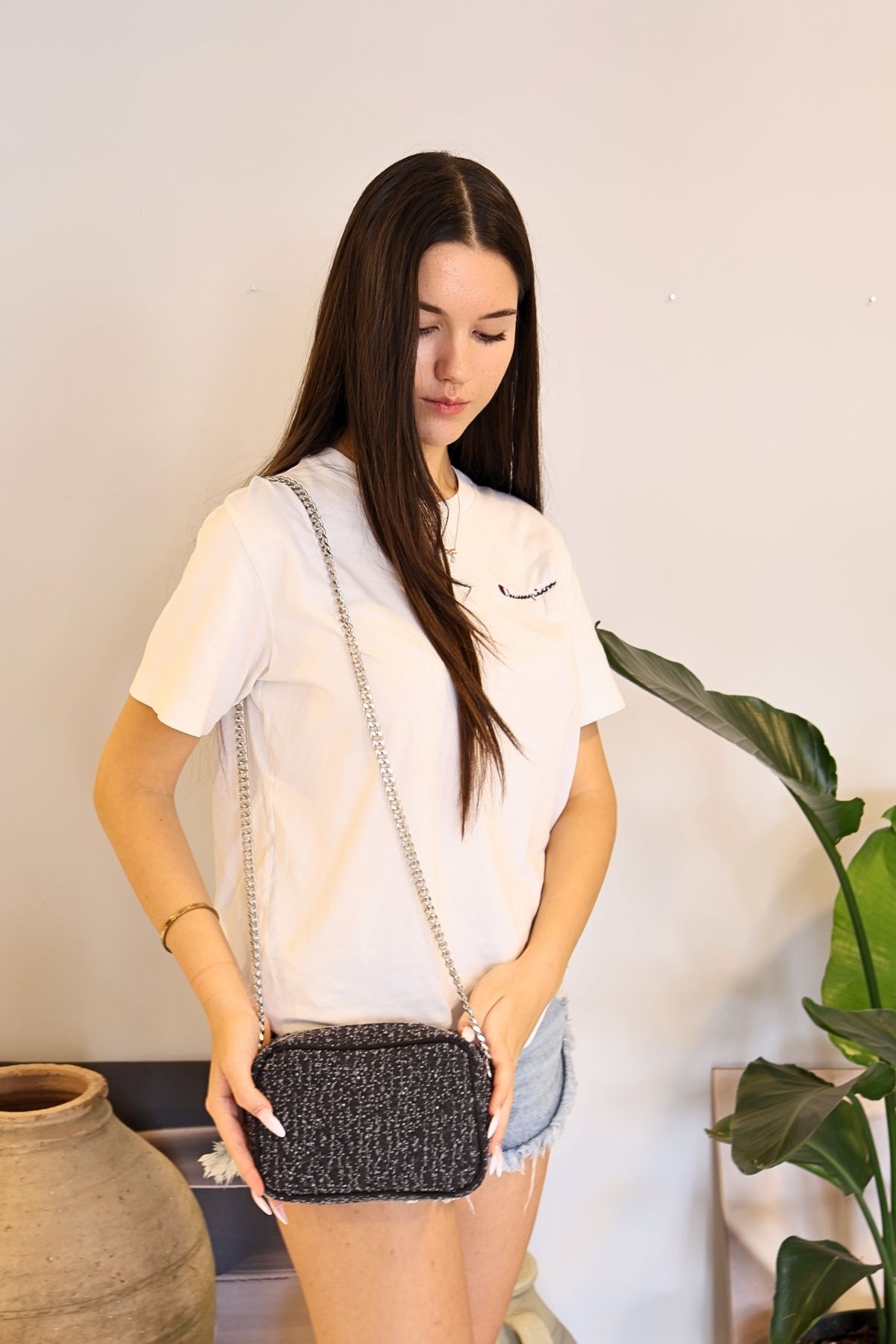 ICONE BAG-Geantă de damă cu curea cu lanț - geantă de umăr din denim și denim 3