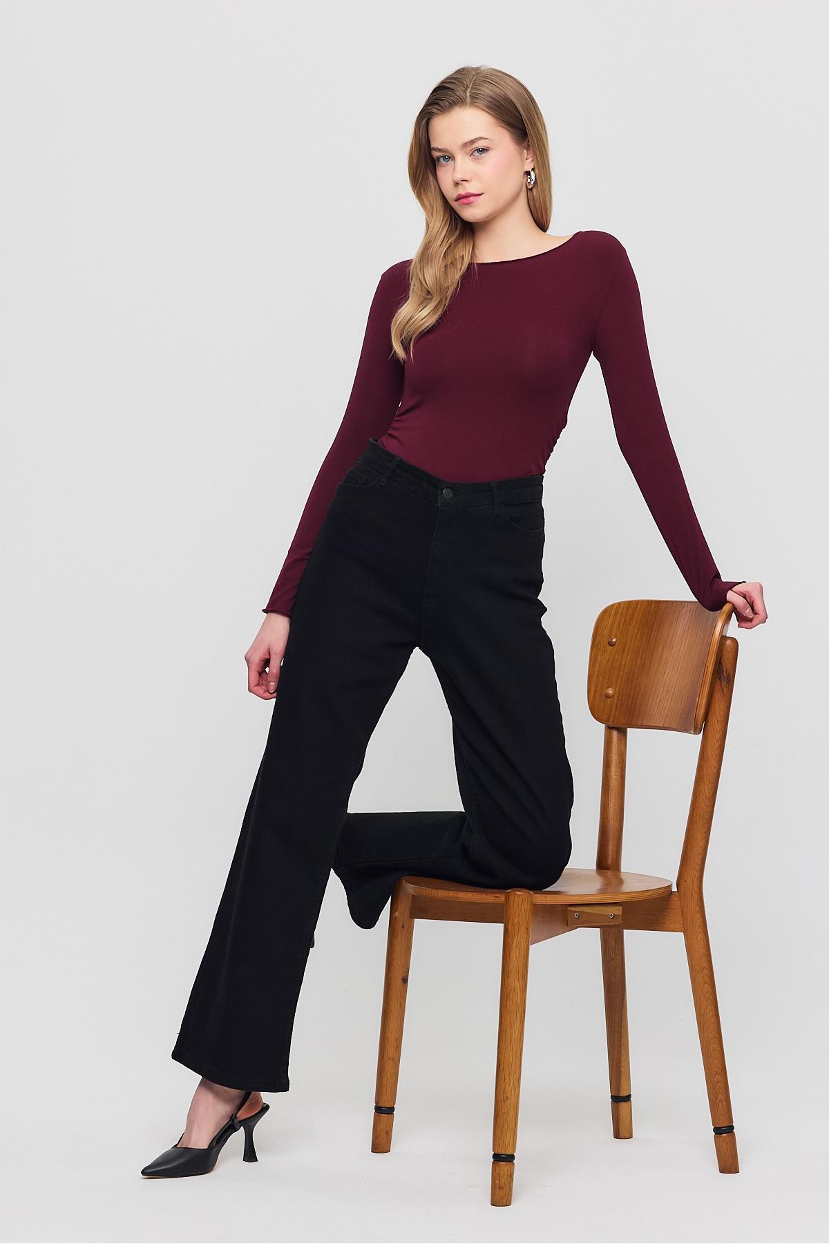 Rays  11104 Likralı Bol Paça Pantolon Siyah - Görsel 8