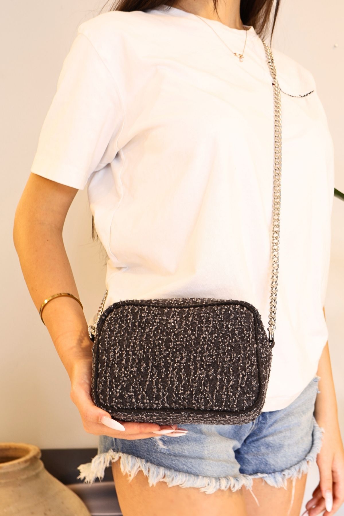 ICONE BAG-Geantă de damă cu curea cu lanț - geantă de umăr din denim și denim 5