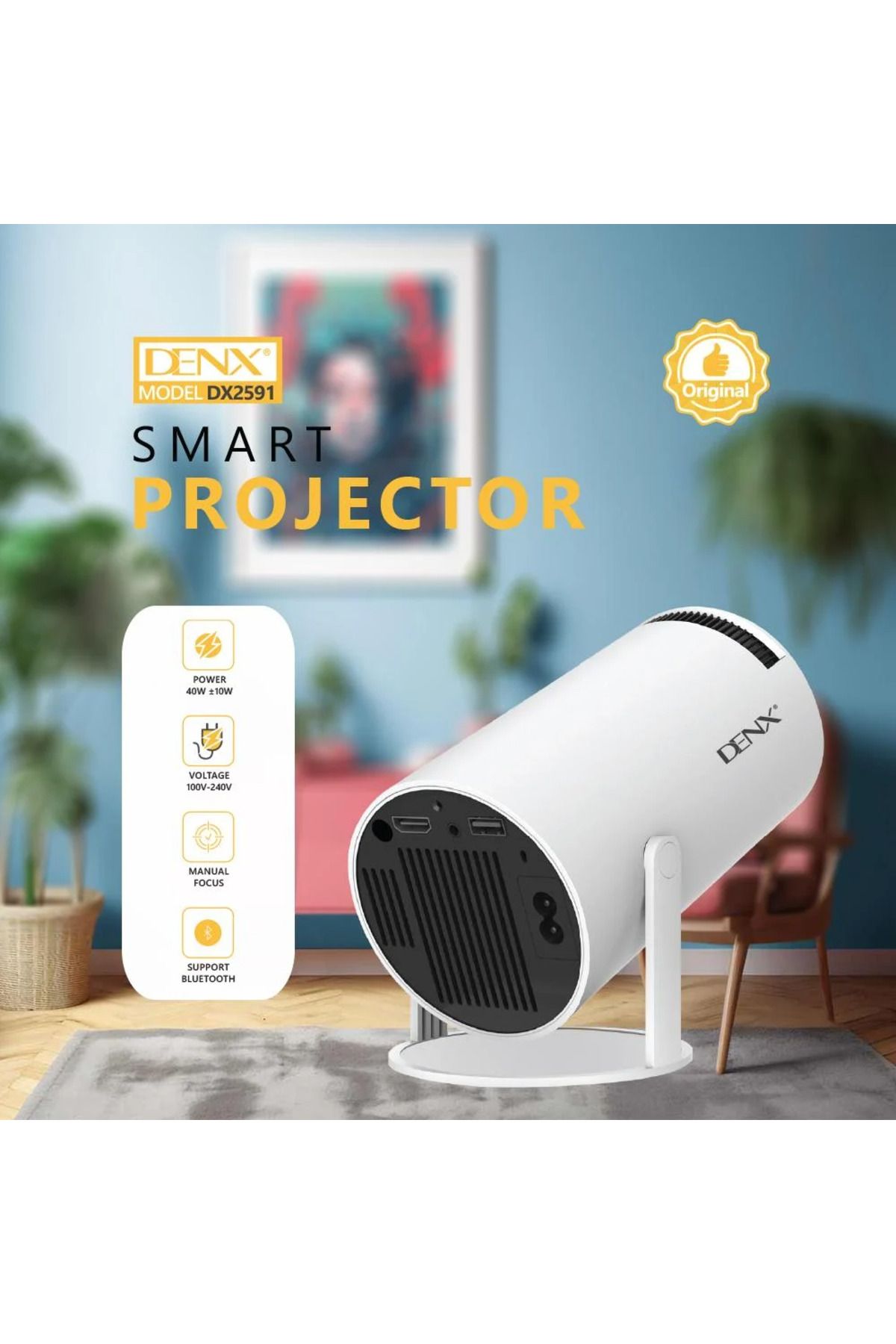 Denx-Smart Mini Projector, Portable Built-in Wi-Fi, Android 11, FHD 1080P Projector Supports 50,000 H 4