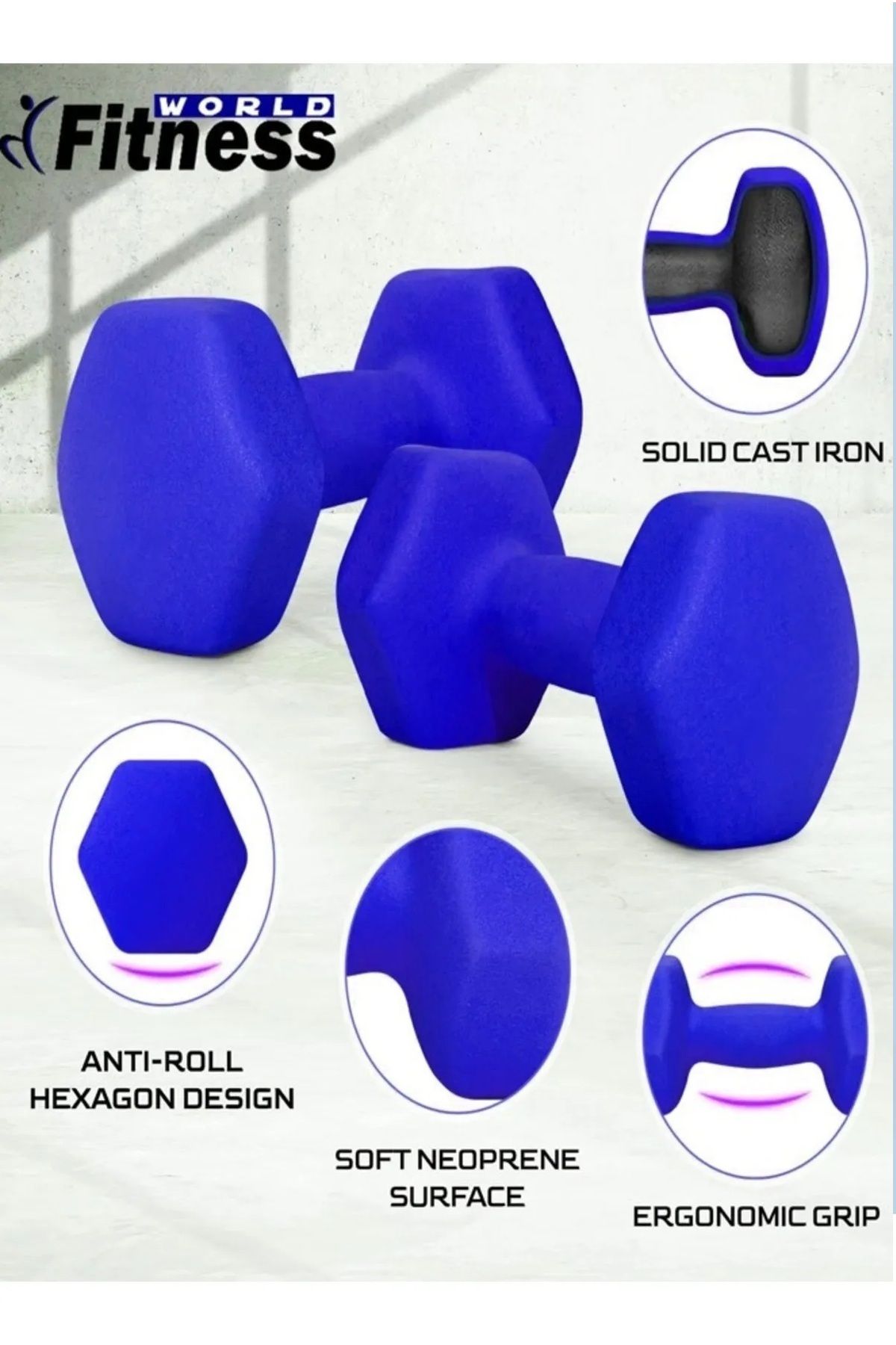 Fitness World-Small hexagonal dumbbell set of two pieces weighing 0.5 kg each 11x5x5cm 7