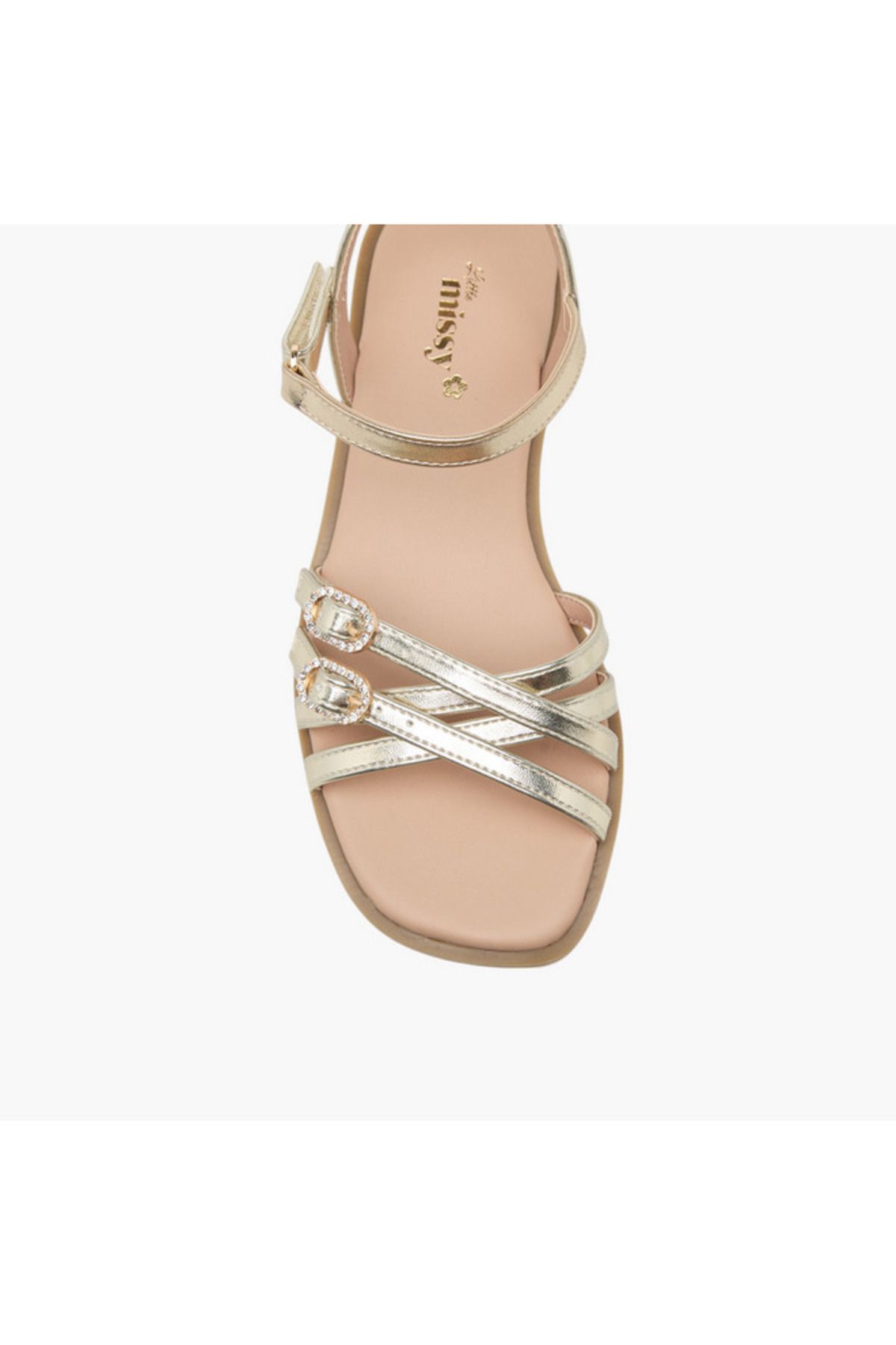 Little Missy-Buckle Detail Flat Sandals with Hook and Loop Closure 3