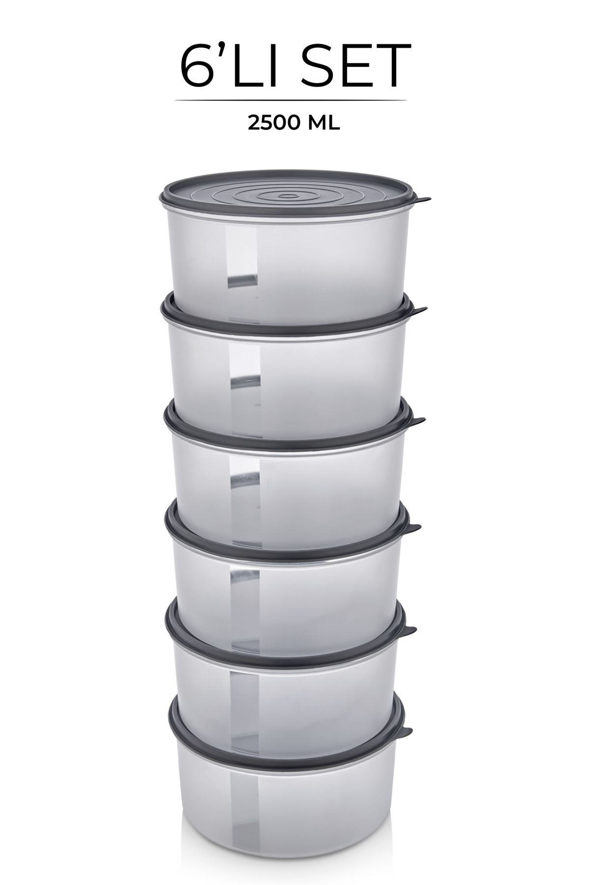 Kitchen Life-Aura Set of 6 Large Round Deep Storage Containers - Storage Container with Lid 2500ml X 6 1