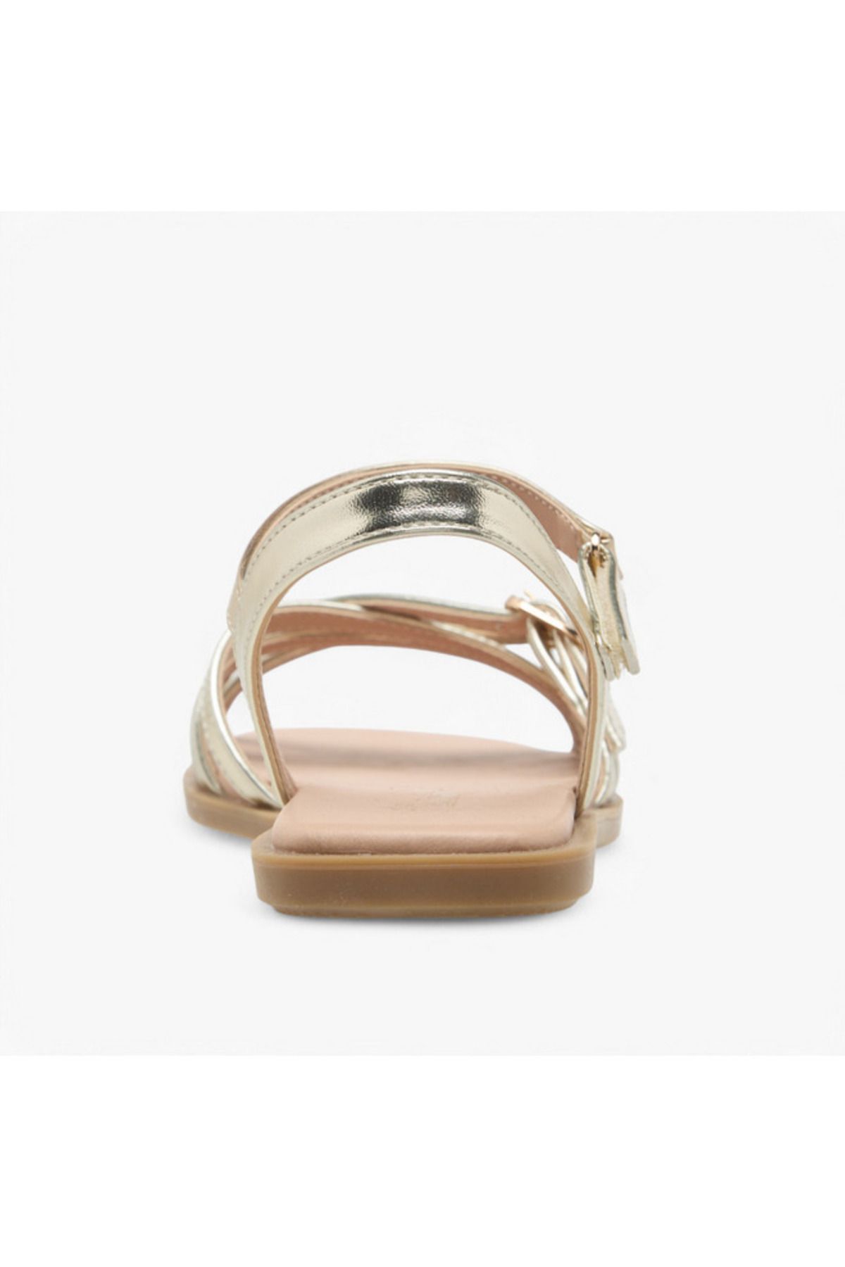 Little Missy-Buckle Detail Flat Sandals with Hook and Loop Closure 4