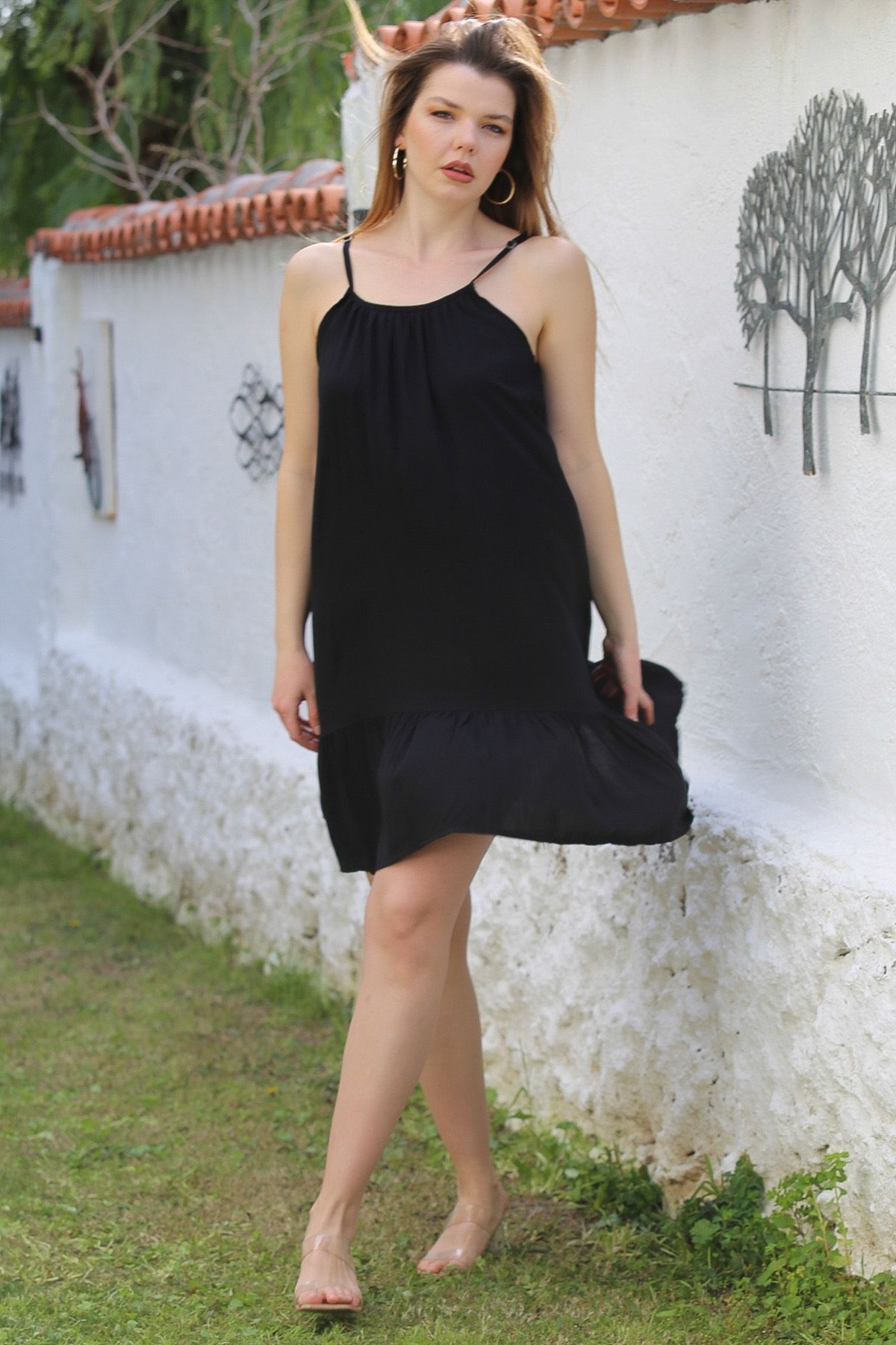 Chiccy-Black Etke - Casual Viscose Woven Dress with Ruffled Straps 105 66 5