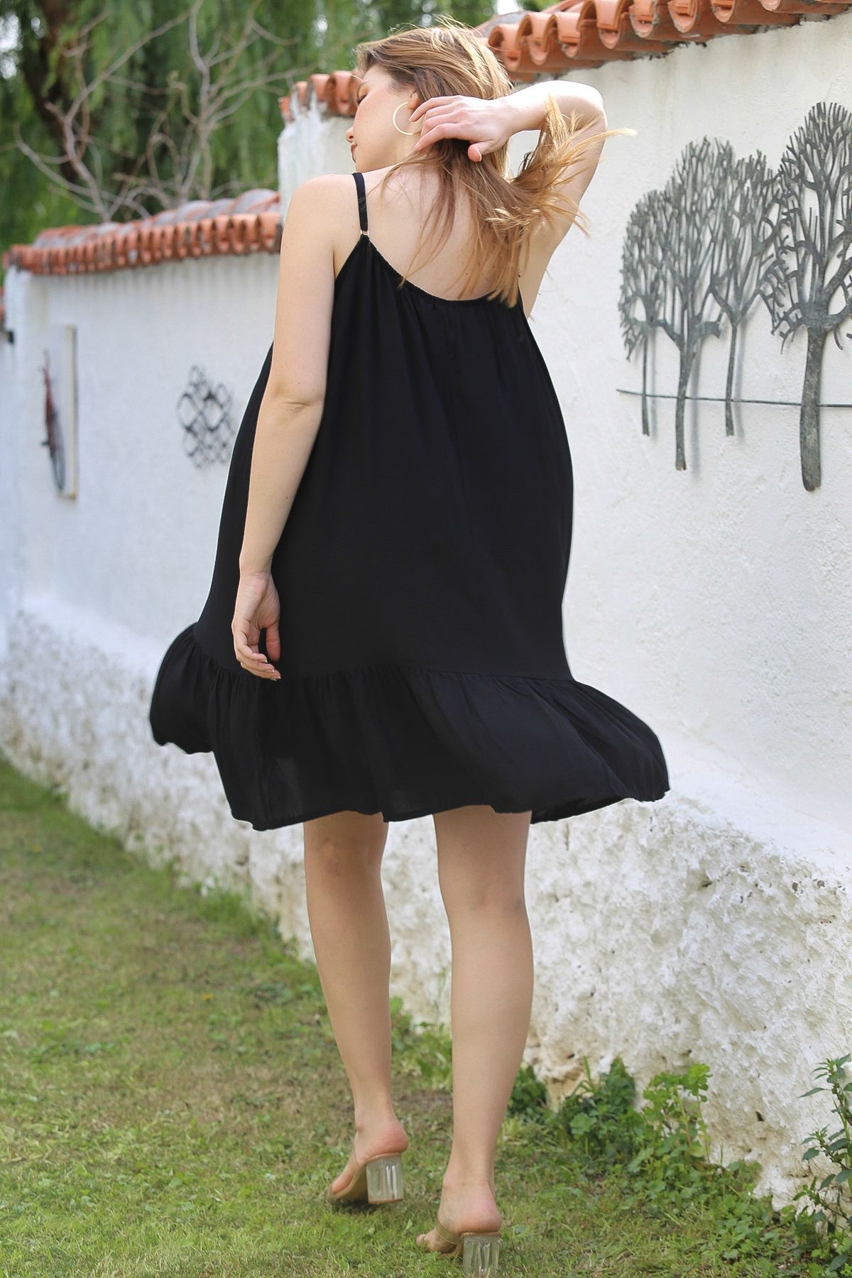Chiccy-Black Etke - Casual Viscose Woven Dress with Ruffled Straps 105 66 7