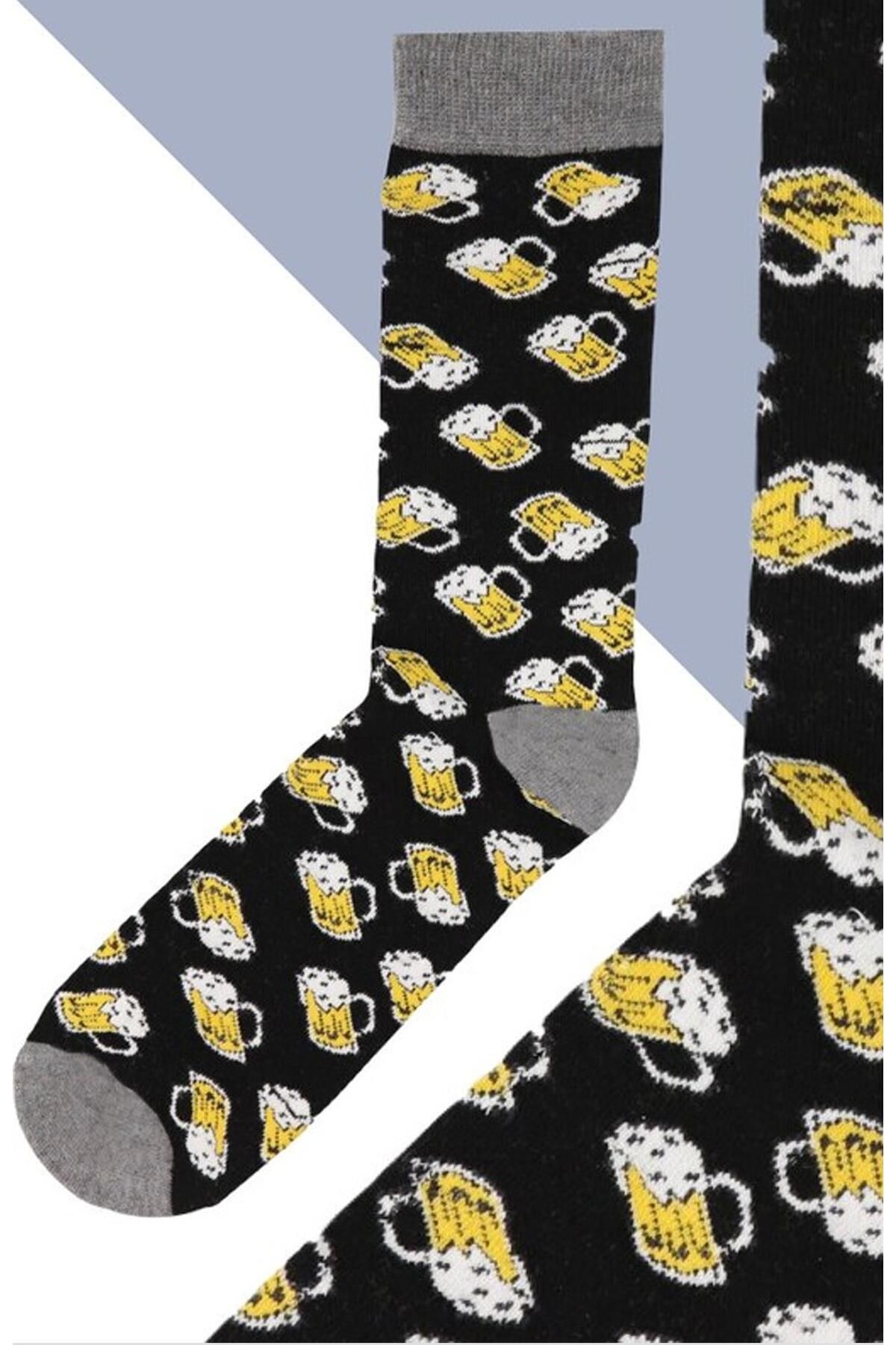 Flora-Men's Beer Mug Patterned Movable Socks Black - 41/44 3