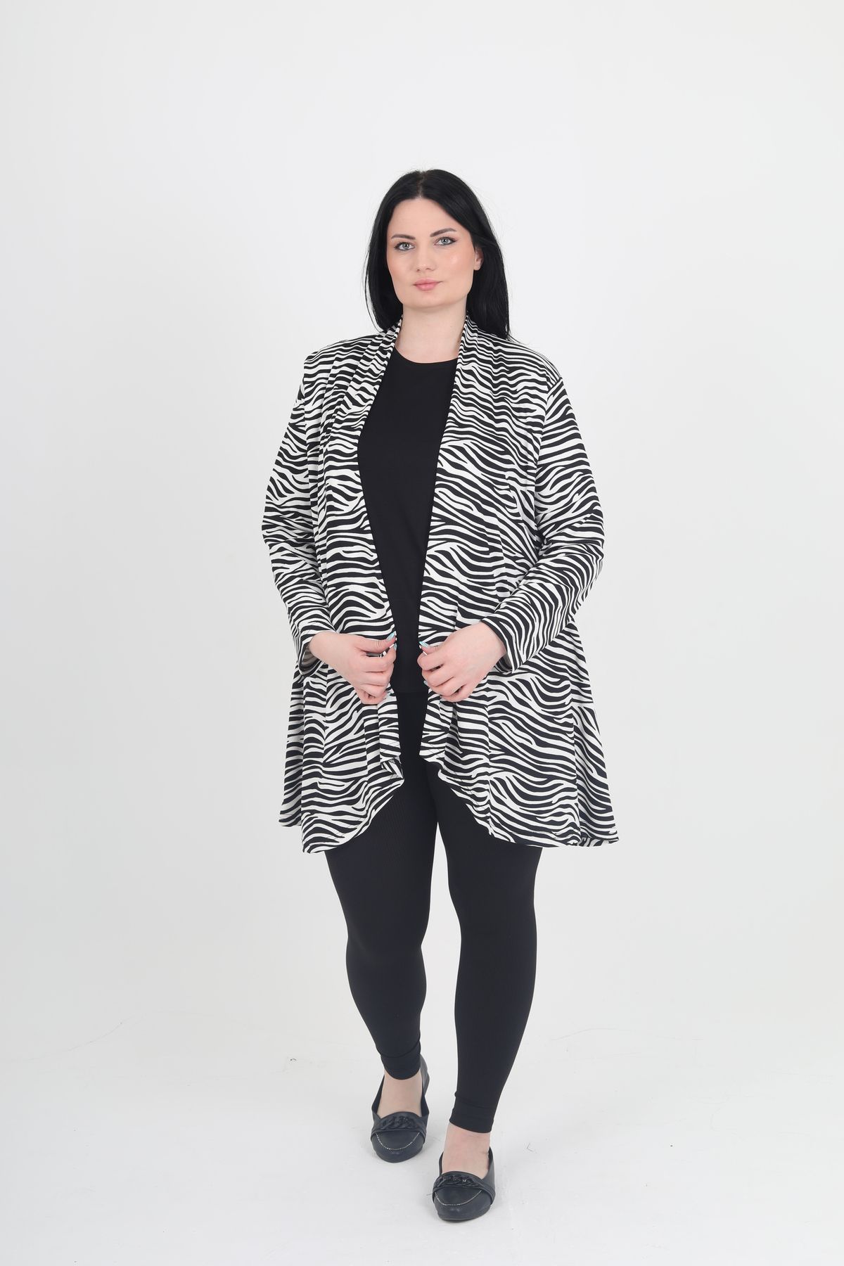 GNR-Zebra Patterned Large Size Combed Cotton Cardigan Inside and Outside Set 1