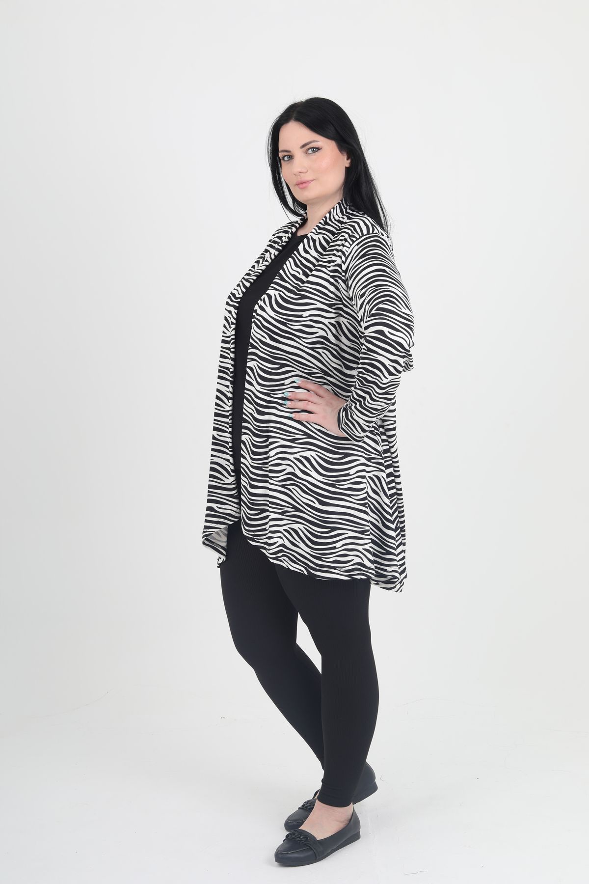 GNR-Zebra Patterned Large Size Combed Cotton Cardigan Inside and Outside Set 2