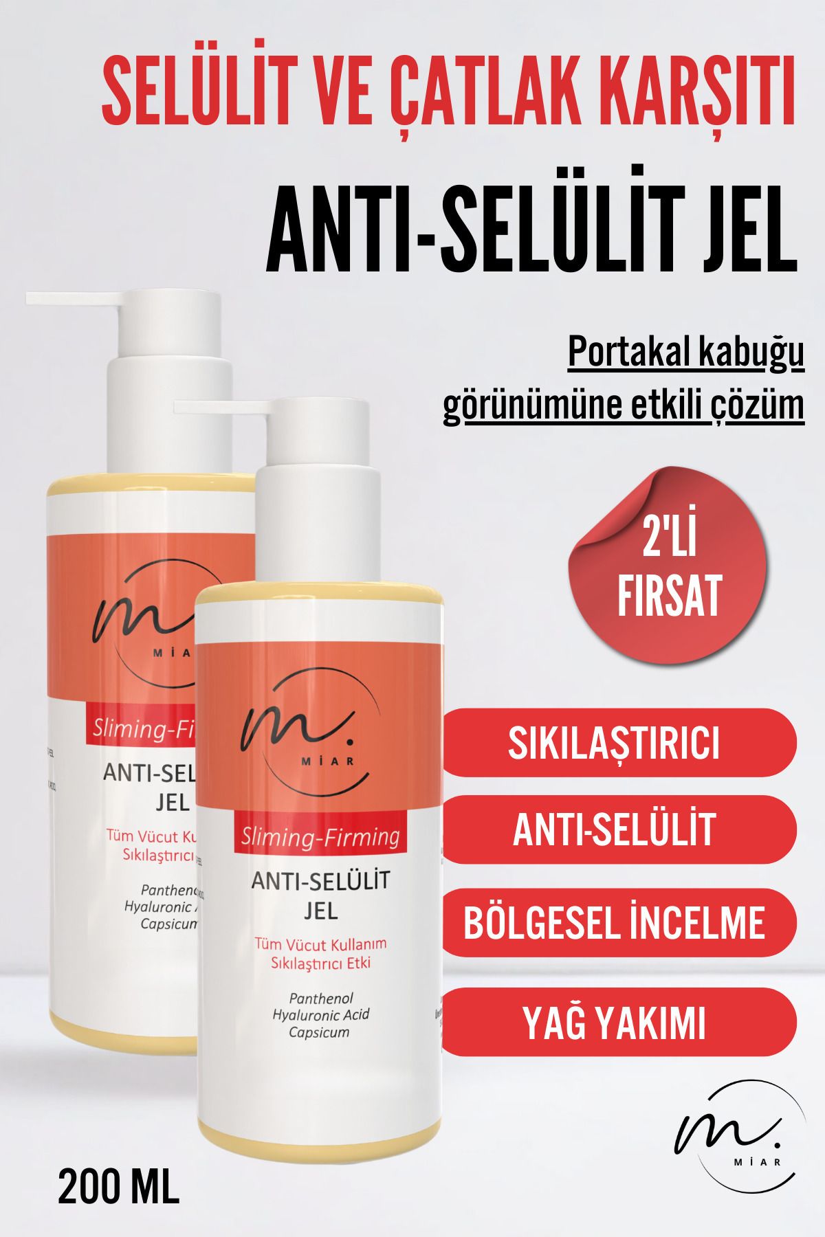 miar İkili Selülit Ve Çatlak Karşıtı, Ve Sıkılaştırıcı, Jel ( 2x200 Ml)