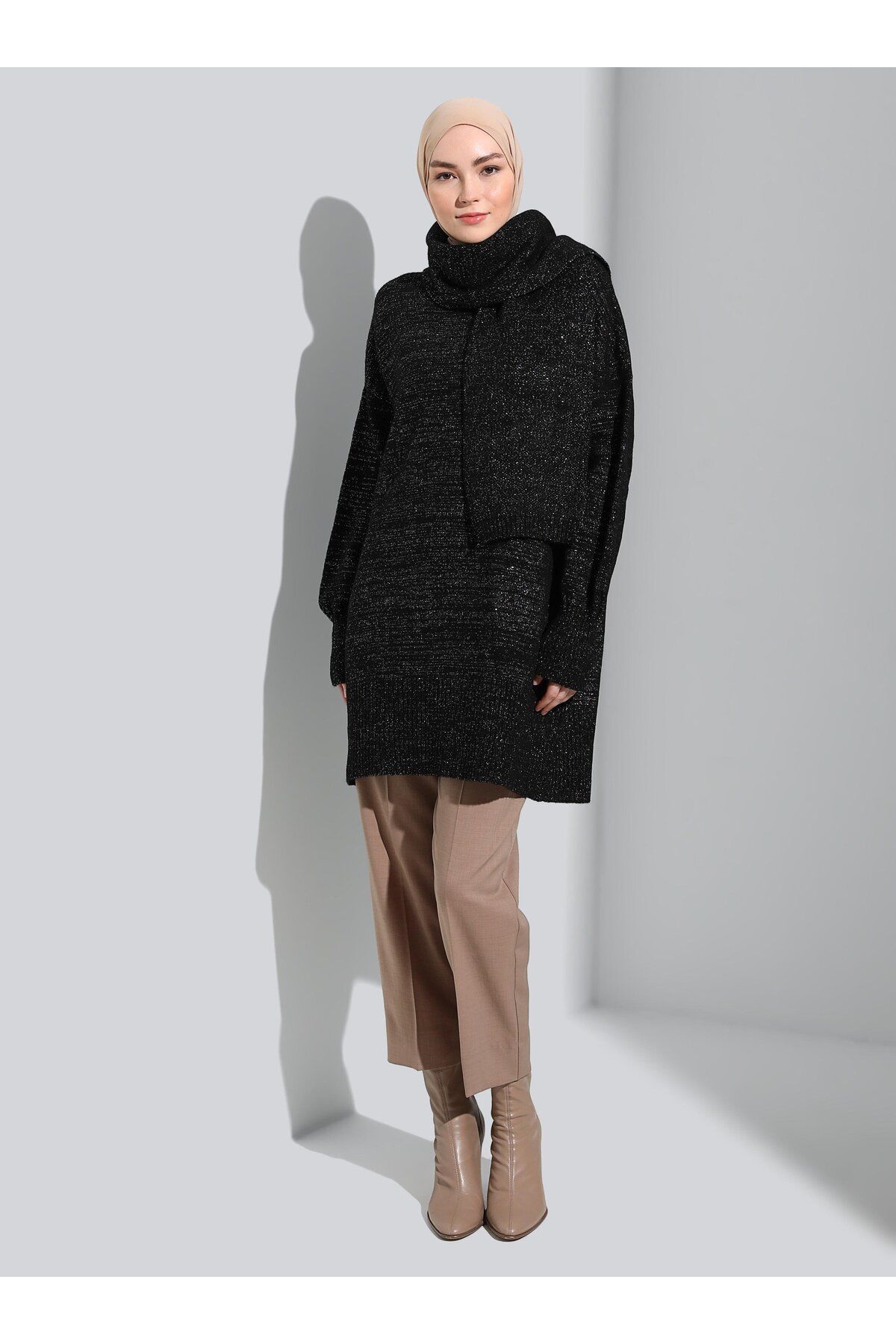 Refka-Refka - Turtleneck Μαύρο Ασημί Glitter Knitwear Tunic 6