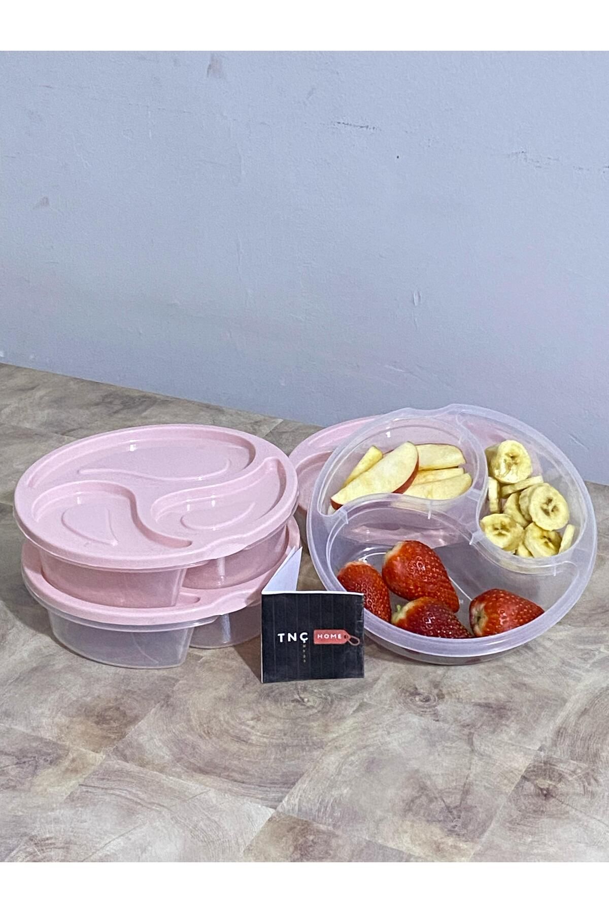 Tnchome-Damla 3-Compartment Storage Container Set of 3 0.55 Lt Small Size Pink Anti-Racite Storage Box Storage 5
