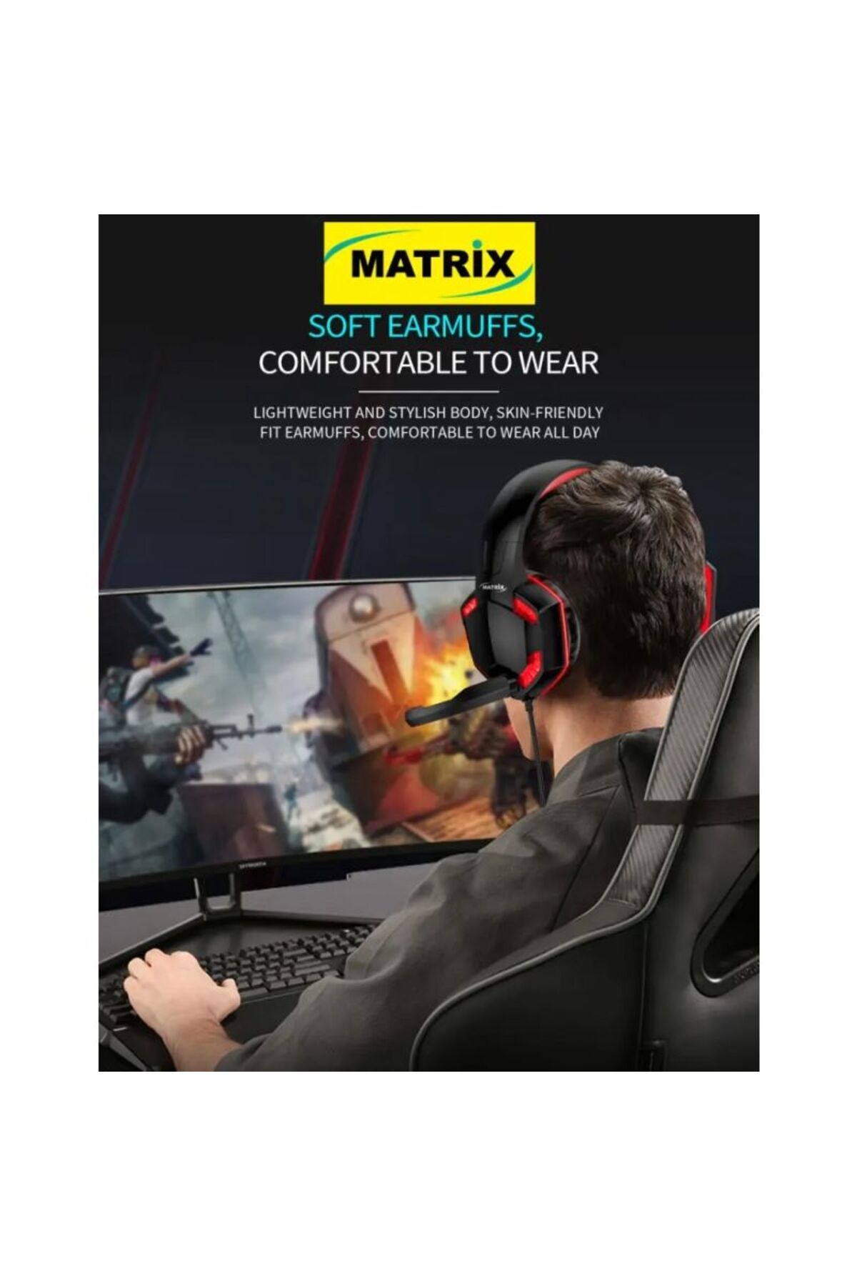 Matrix-Gaming Headsets with LED Light Effect - Black - M-730 5