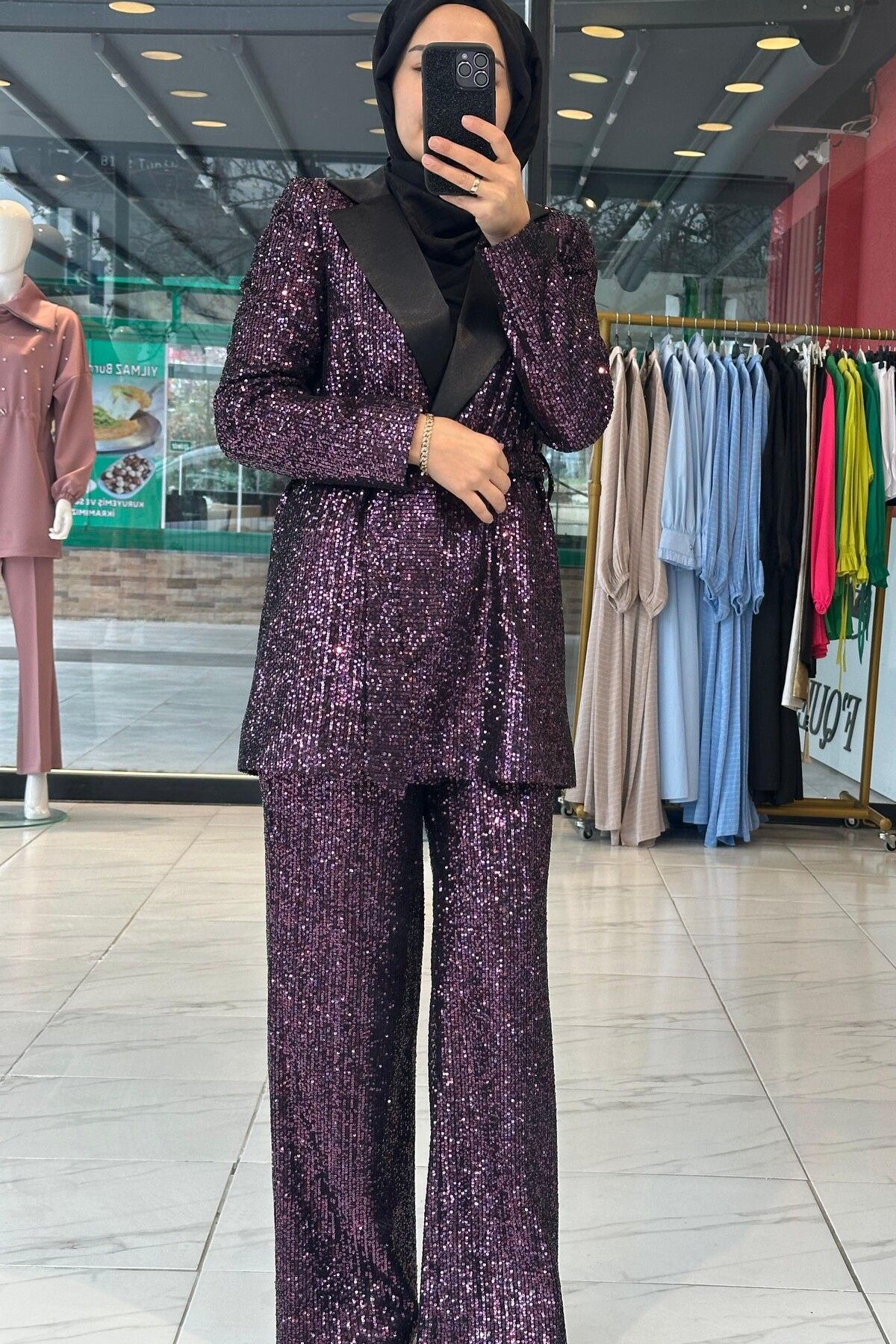 Cashmere Moda-Women, Flexible Waist, Lined, Sequined Sequin, Long Pants 5