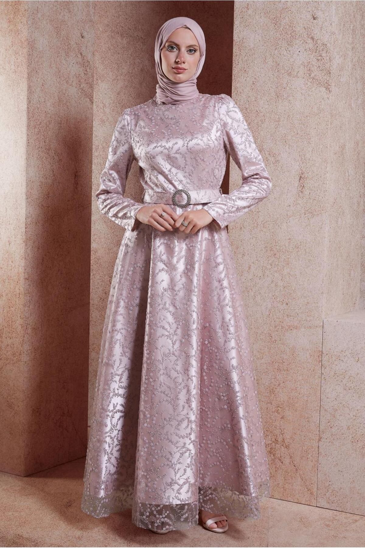 لباس مجلسی با حجاب کمربند 50268 Alvina