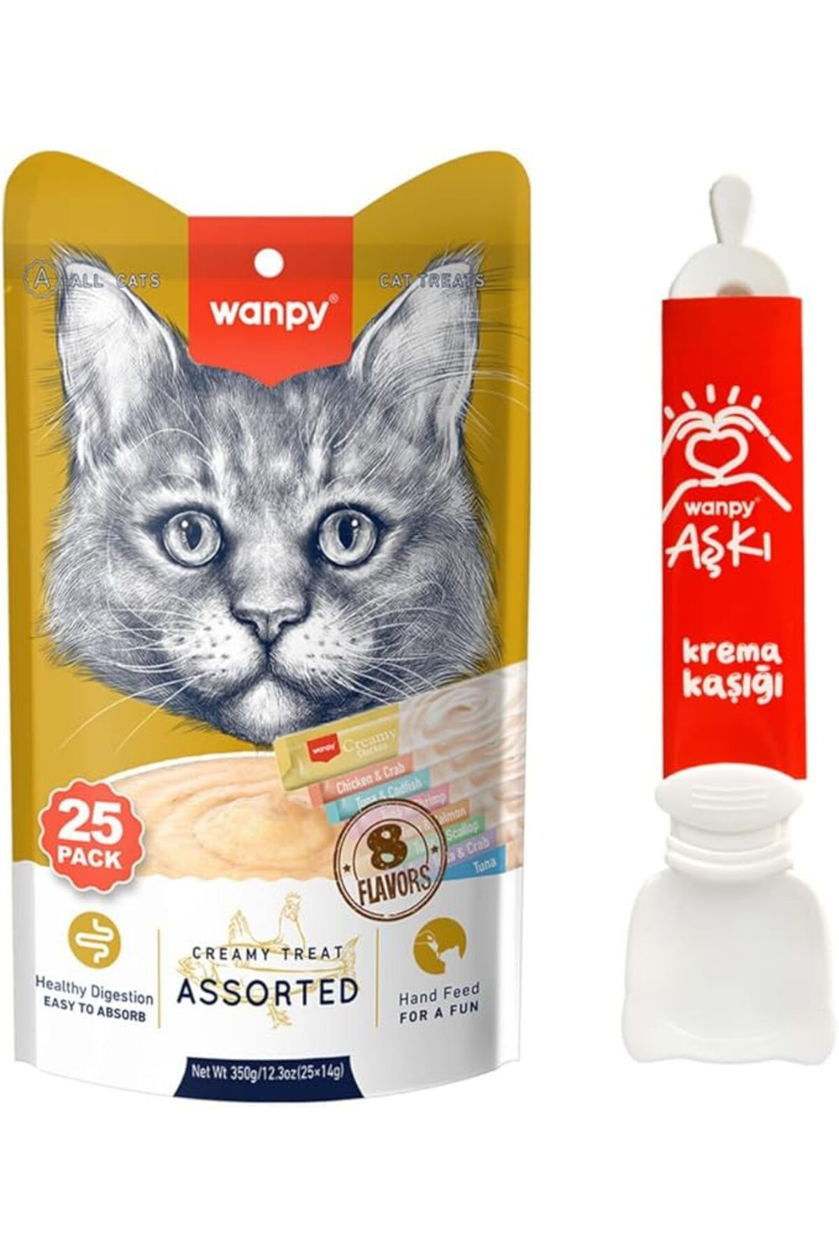 Wanpy Karışık 8 Lezzetli Krema Kedi Ödülü 25 * 14 gr Wanpy Krema Kaşığı