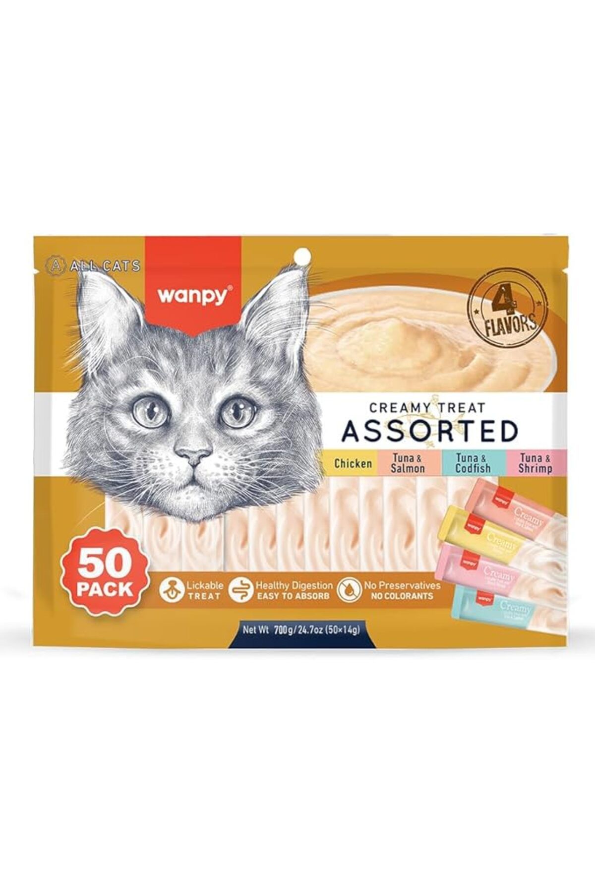 Orqinel Wanpy Karışık Dört Lezzetli Krema Kedi Ödülü, 50x14 Gram