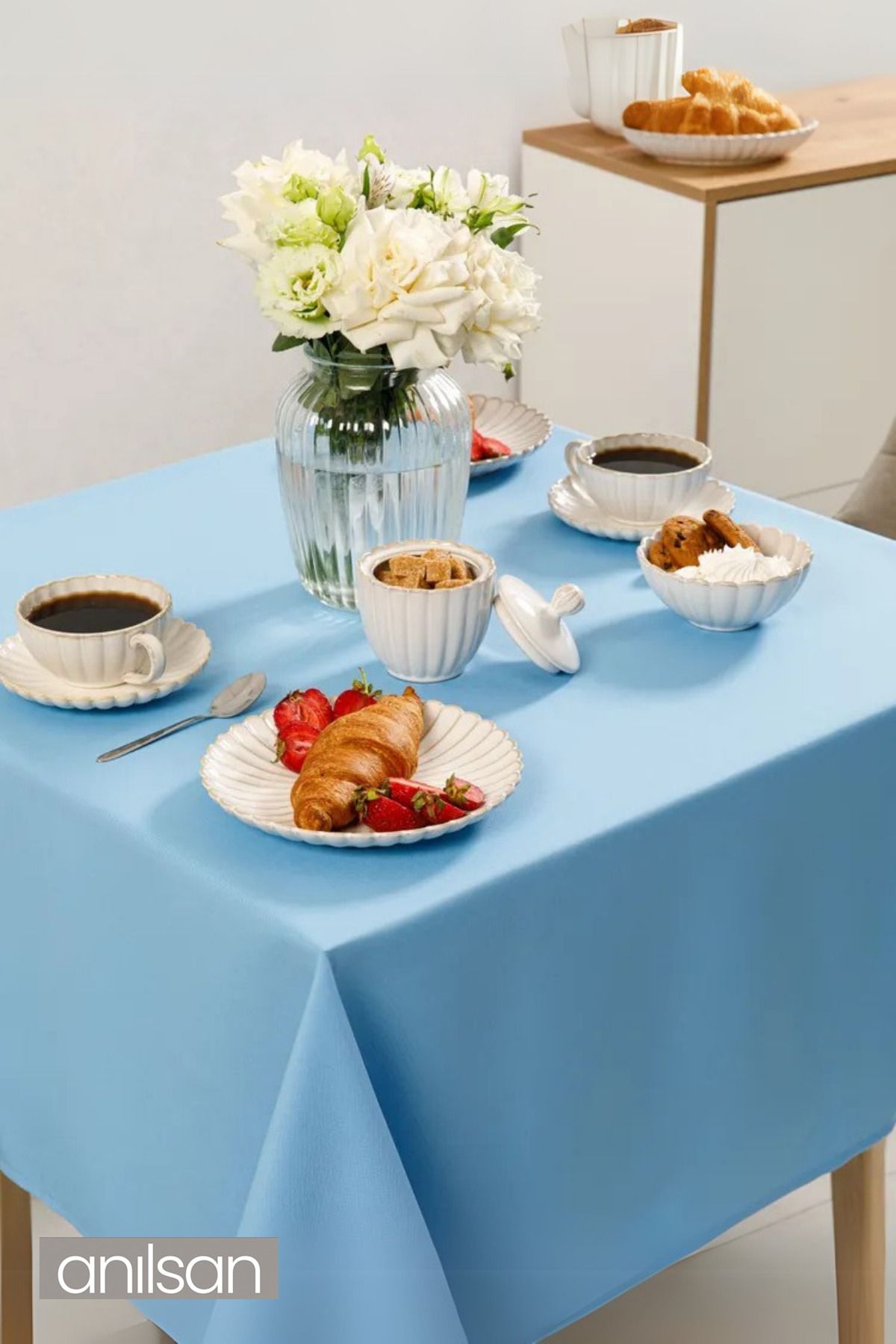 Anılsan-Light Blue Stain Resistant Table Cloth – Durable and Easy to Clean Table Cloth 2