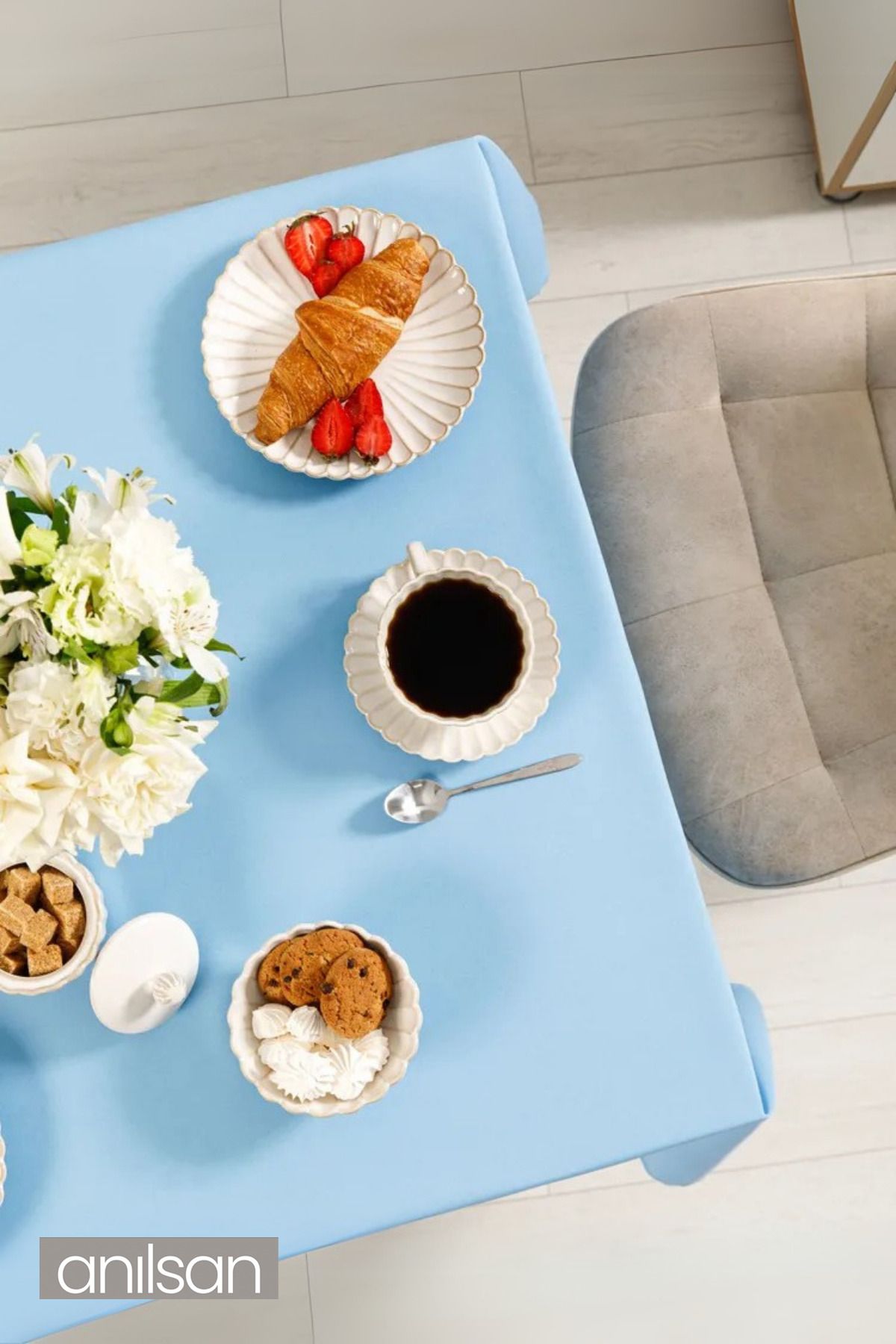 Anılsan-Light Blue Stain Resistant Table Cloth – Durable and Easy to Clean Table Cloth 3