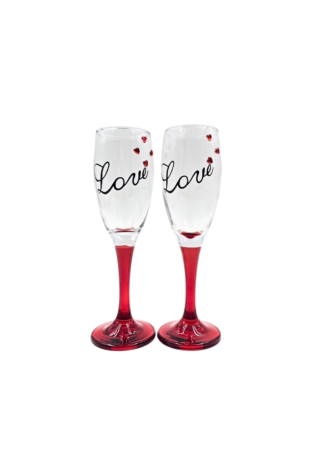 Excellent Houseware Set 2 Pahare, De Șampanie, Cu Inimioare, Bază Roșie, Mesaj Love, 20 Cm - Mărime unică