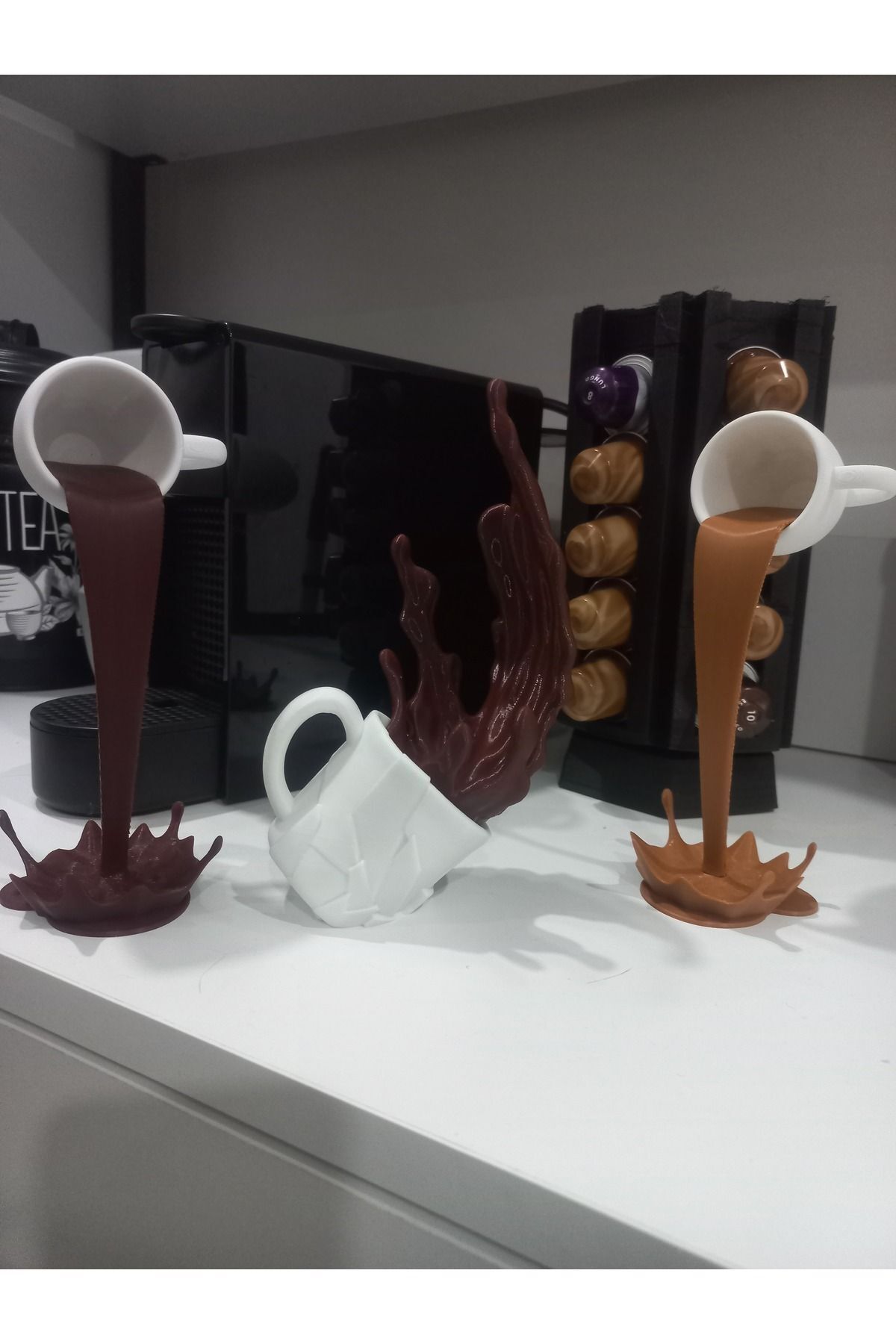 teknotrust 3lü Kahve köşesi 3D dökülen kahve çikolata biblo figür