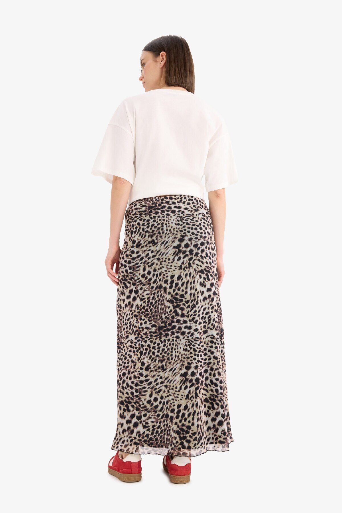 DeFacto-Coool A-Line Leopard Pattern High Waist Combed Cotton Lining Tulle Maxi Skirt D7077Ax25Sp 7