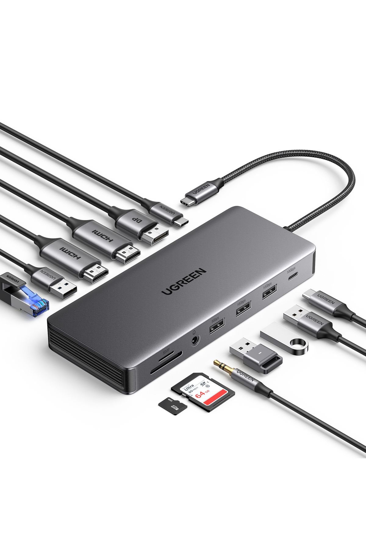 Ugreen-|Revodok HUB  13-in-1 4K Display Dual HDMI, DP, 10Gbps USB-C, 100W PD, Ethernet, SD Card|Gray 1