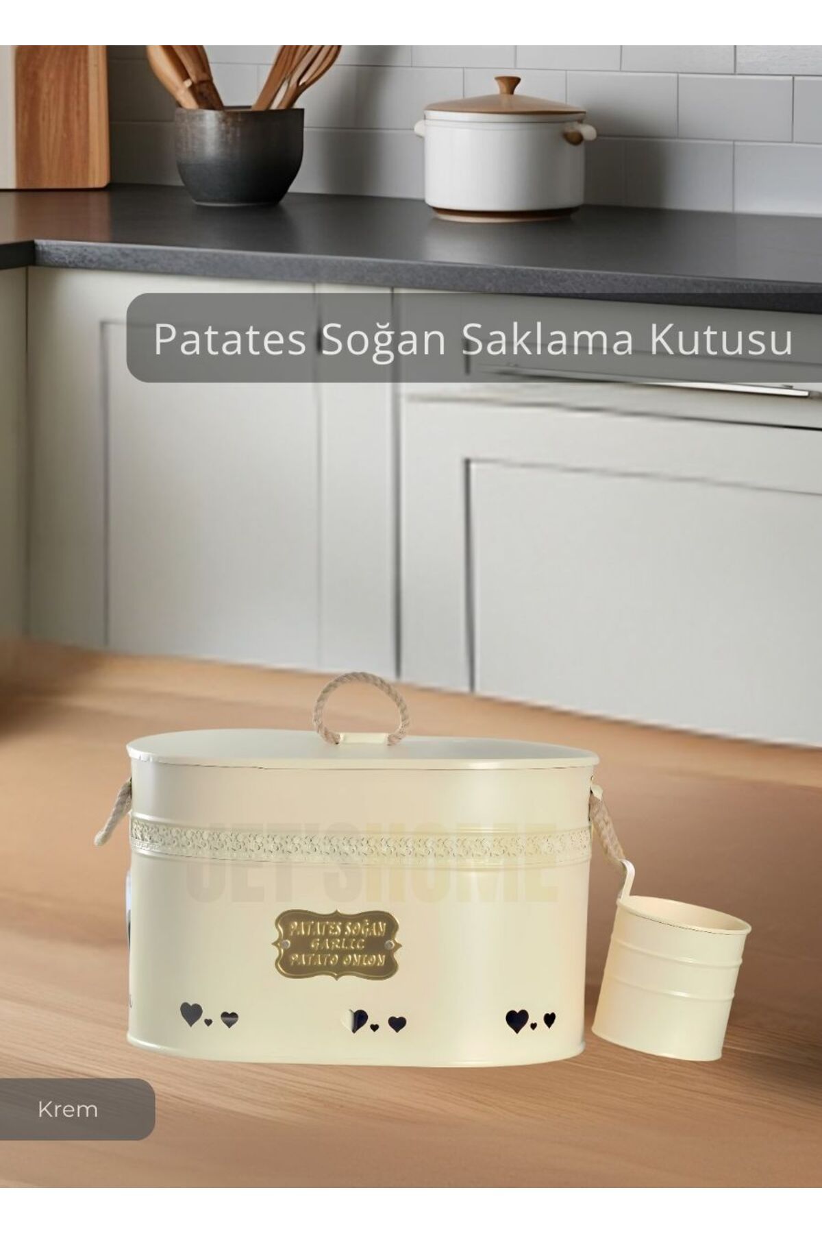 Jet's Home Patates Soğanlık Kovası Sarımsak Kutulu Sebzelik Kapaklı Meyve Sepeti Soğanlık Metal Krem