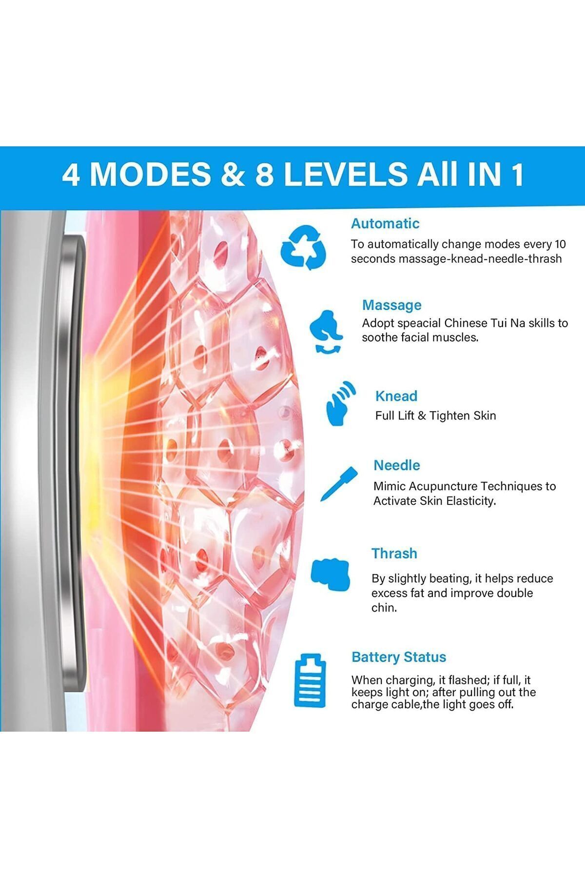 COOYA-Electric Skin Tightening Beauty Instrument,Portable V Line Shaping,5 Modes,8 Levels,For Facial 5