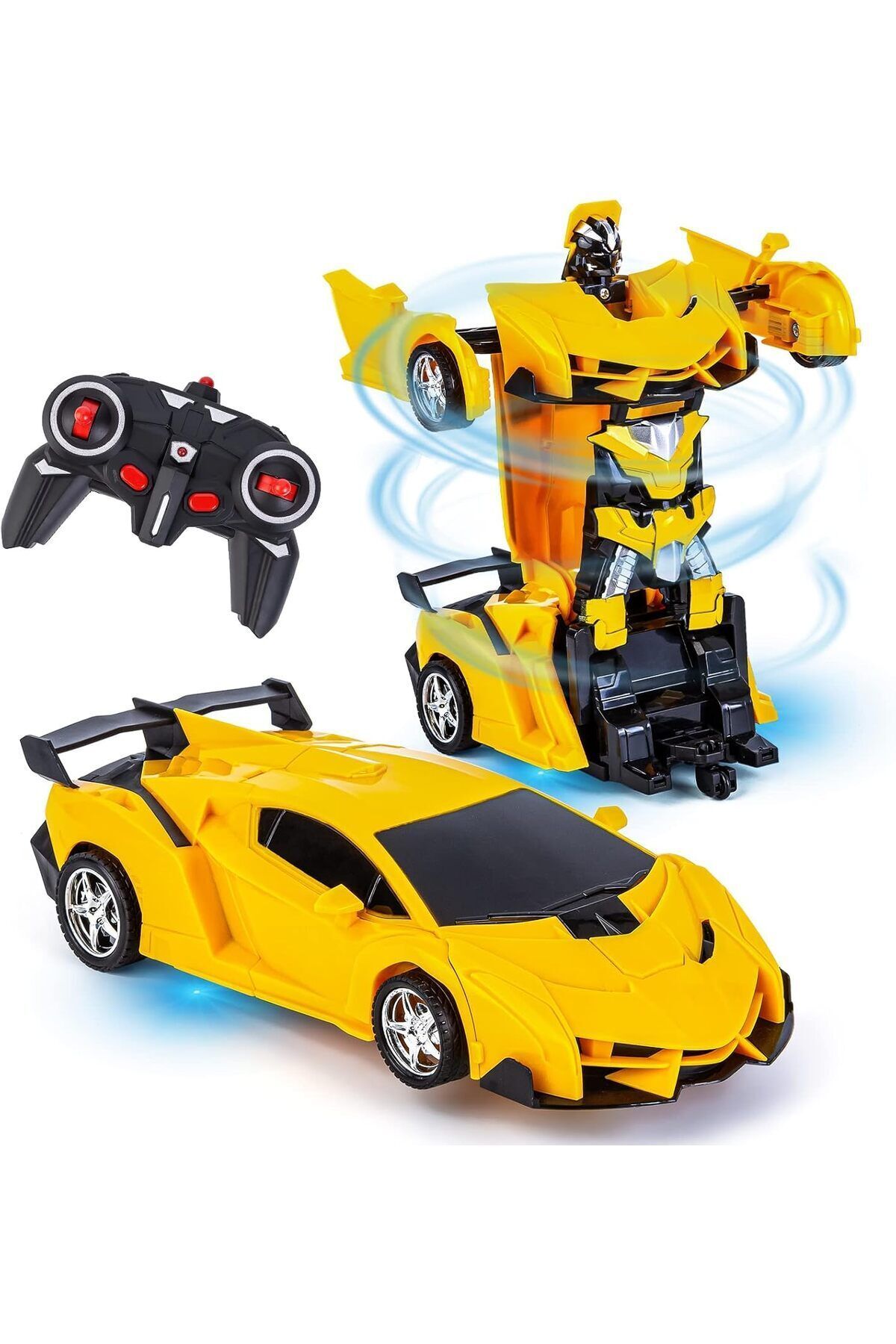 Yelajoy-Rc Transforming Car Robot Toys, With Lights 2.4GHz, 3 Rechargeable Battery, for 3+, Yellow 1