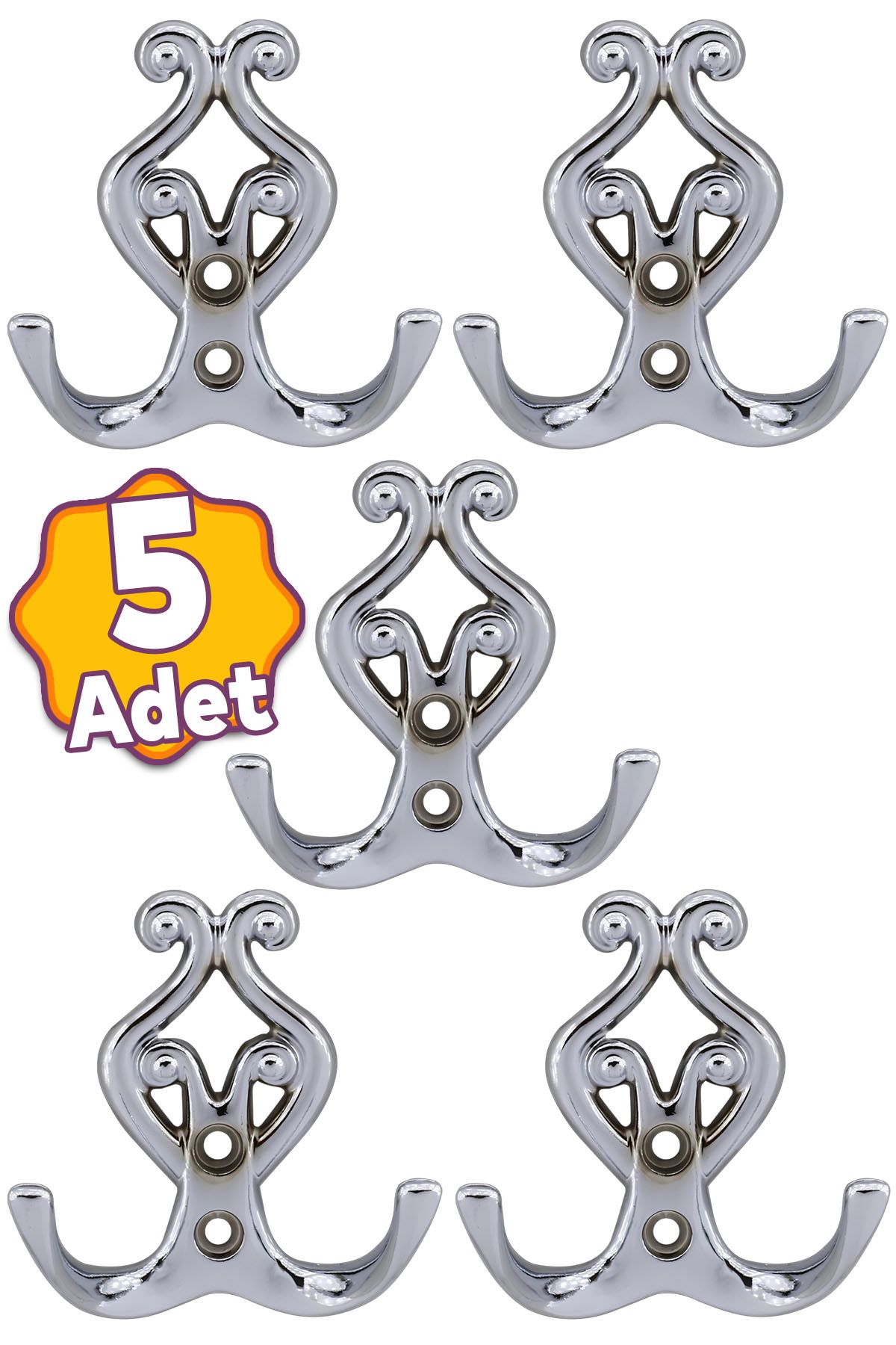 Badem10 (5 ADET) Sırma Krom Metal Portmanto Vestiyer Duvar Dolap Elbise Askısı Kapı Askılığı Askılık
