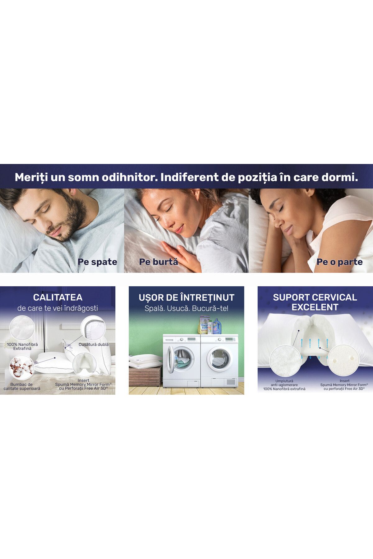 Essience-Perna 50x70 cm, Essience Premium Collection, insert memory si umplutura nanofibra, husa Bumbac 10