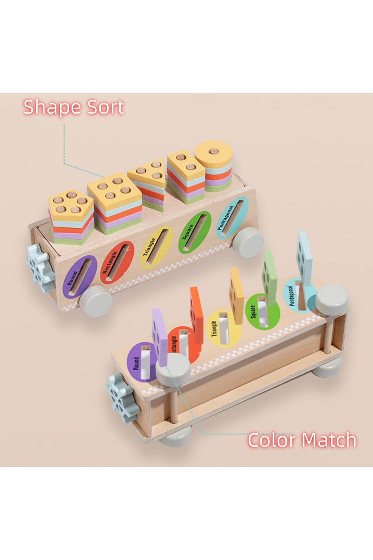 AM ANNA-Montessori Toys Wooden Color & Shape Sorting Learning Matching Box 4