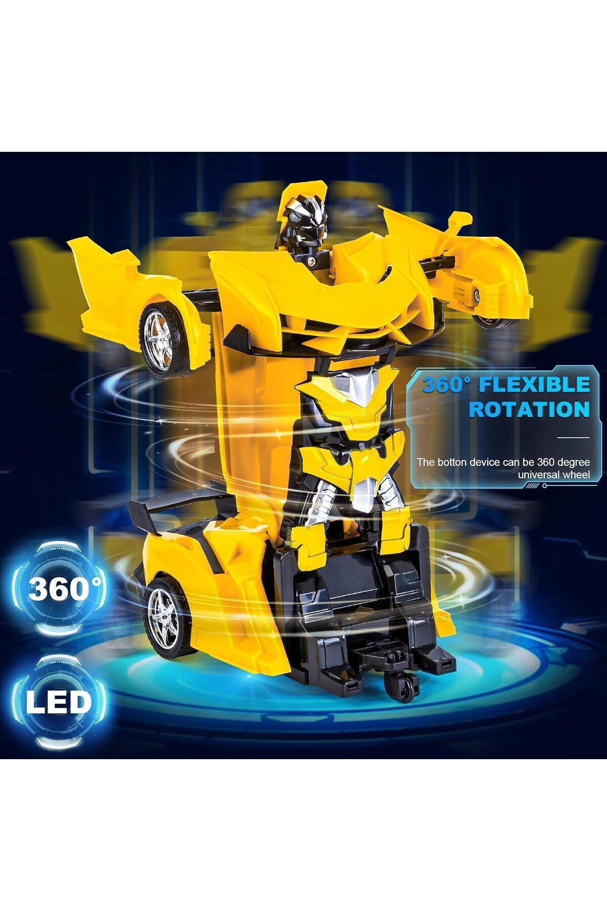Yelajoy-Rc Transforming Car Robot Toys, With Lights 2.4GHz, 3 Rechargeable Battery, for 3+, Yellow 4
