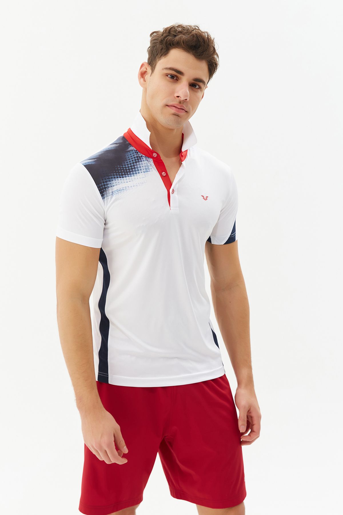 bilcee-Men's Polo Collar Buttoned White Knitted T-Shirt 3829 6