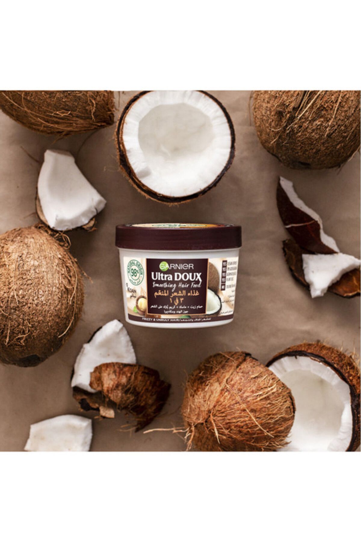 Garnier-Ultra Doux Hair Food Smoothing Coconut & Macademia 3-in-1 Hair Mask For Frizzy Hair 390ml 4