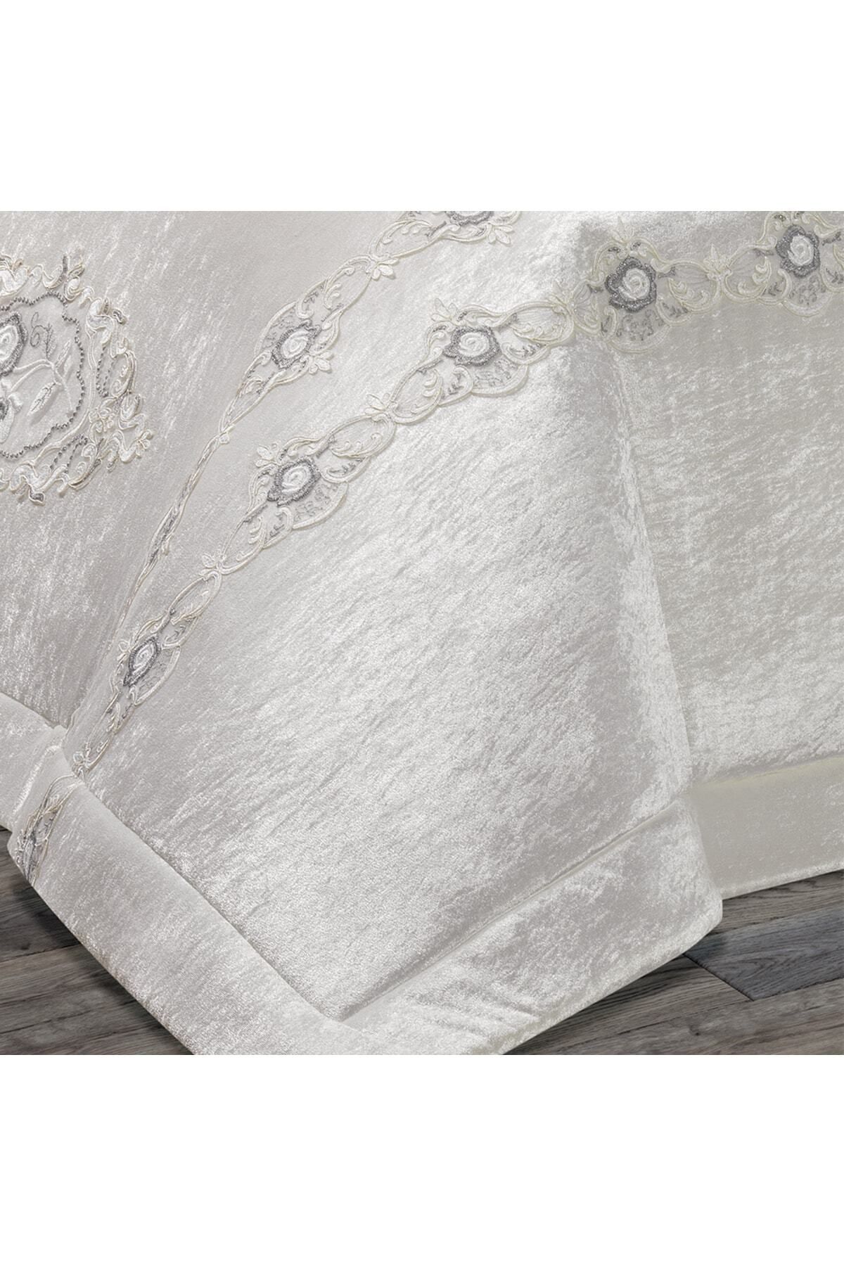 Solinas Collection-Diana Cream Velvet - Double Dowry Bedspread 4