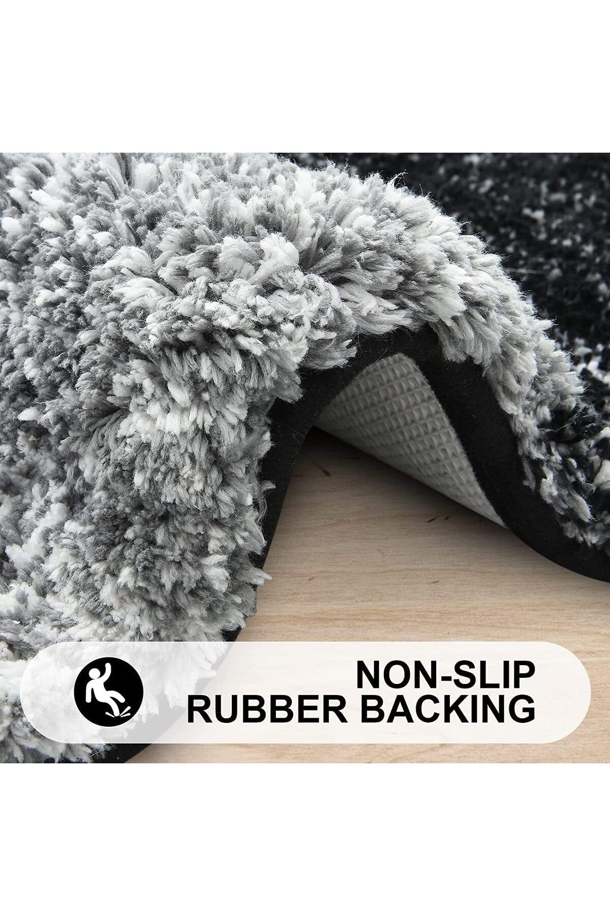 COOYA-50x80cm Bathroom Rug Mat,Soft and Absorbent Microfiber,Non-Slip Plush Shaggy,Machine Wash Dry,Black 3