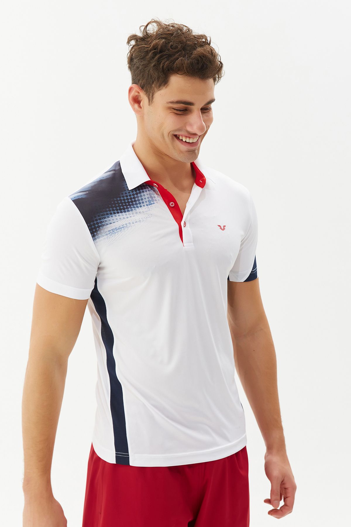 bilcee-Men's Polo Collar Buttoned White Knitted T-Shirt 3829 1