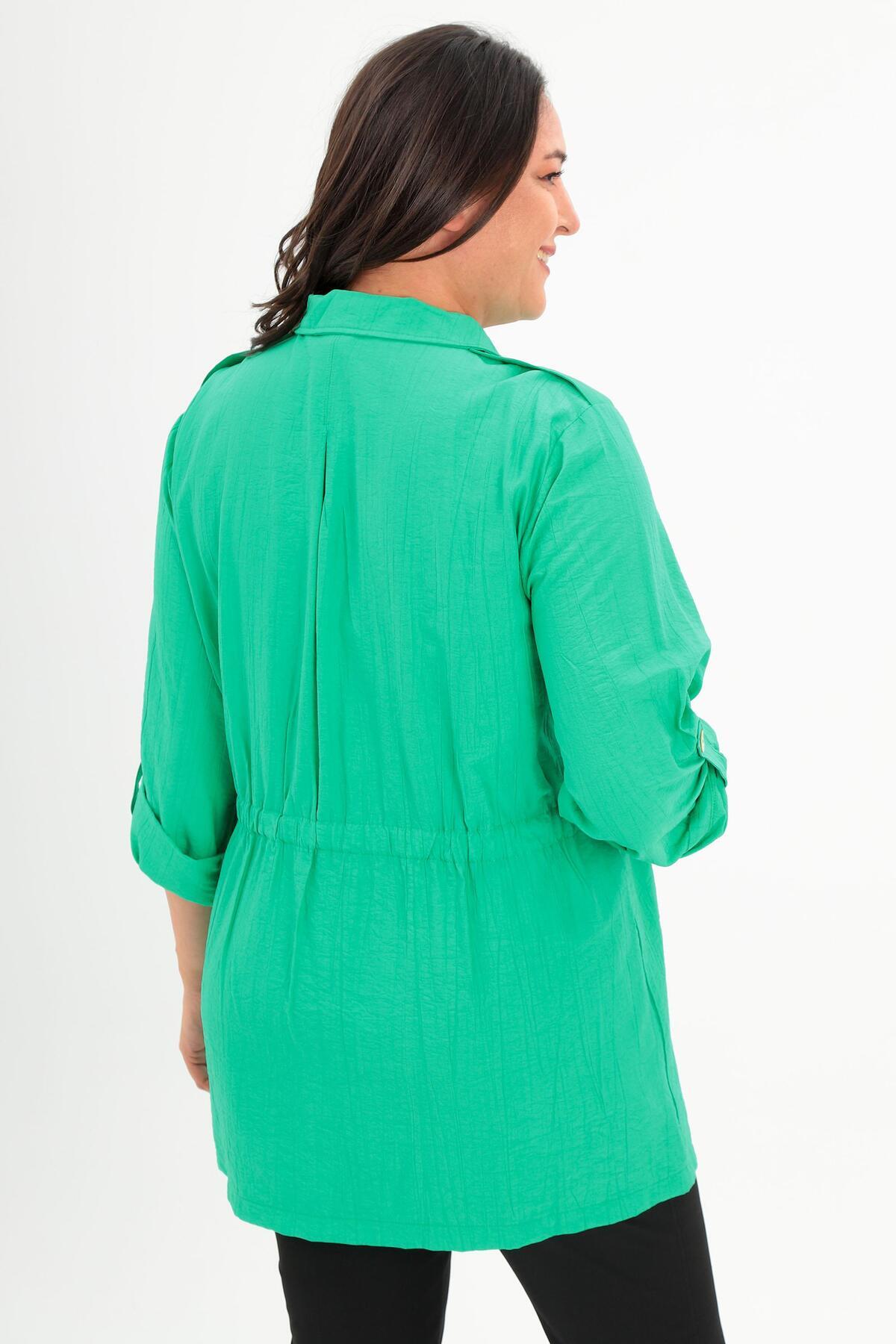 Metpoint-Trend42Plus Large Size Green Trench Coat with Shoulder Epaulettes and Pocket Covers 5